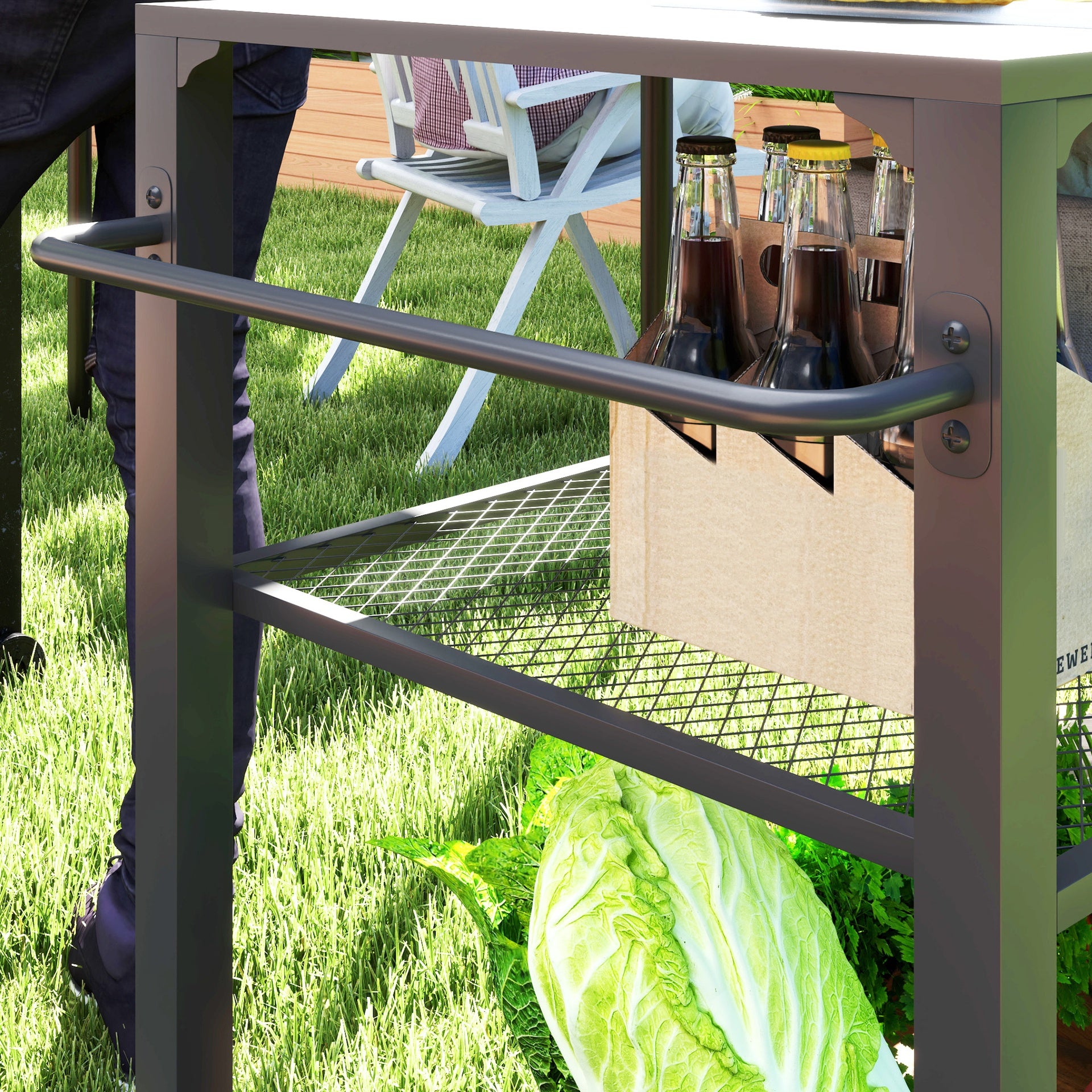 Outsunny 3-Tier Outdoor Grill Cart with Storage Racks, Side Handle, Movable Pizza Oven Table on Wheels