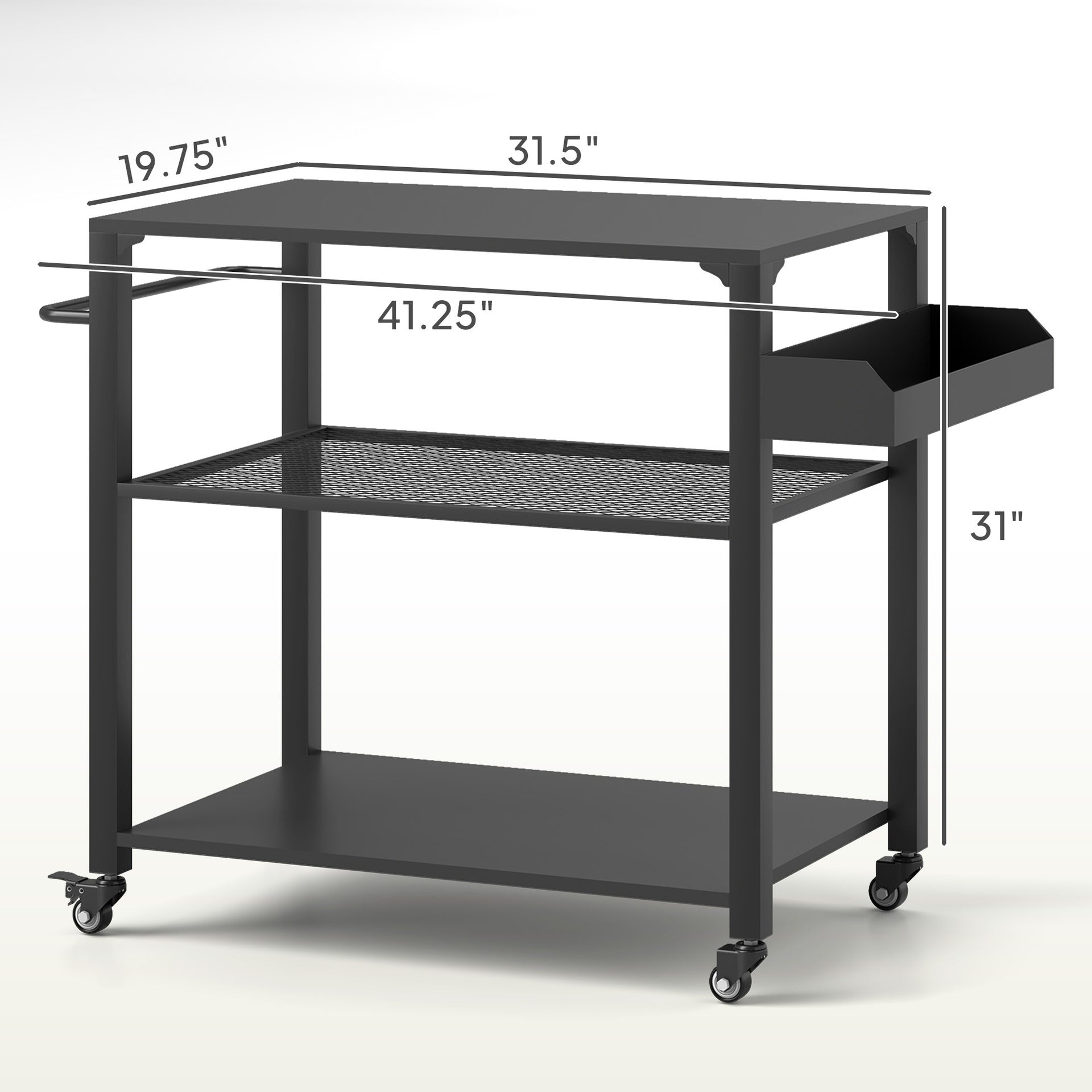 Outsunny 3-Tier Outdoor Grill Cart with Storage Racks, Side Handle, Movable Pizza Oven Table on Wheels