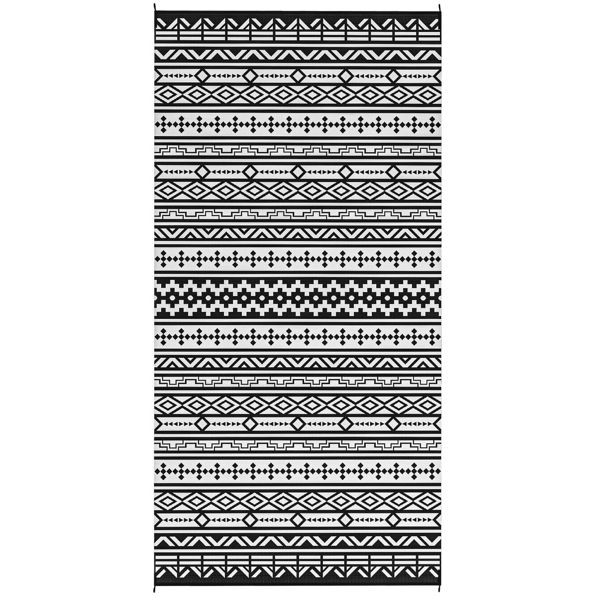 Outsunny Reversible Outdoor Rug, Waterproof Plastic Straw with Carry Bag, 9' x 18', Black & White Geometric Wall