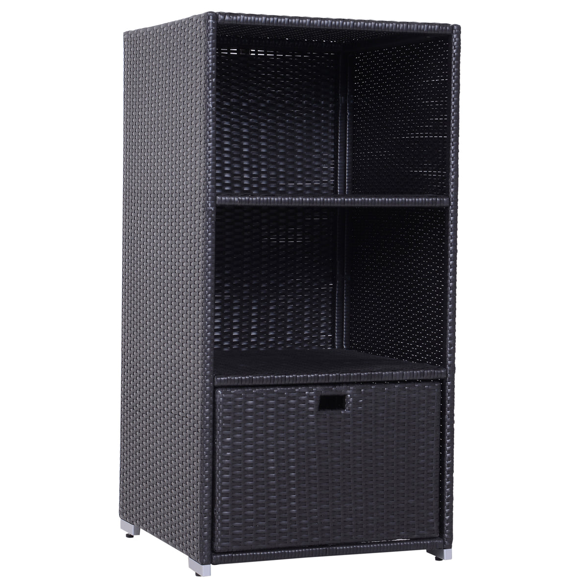 Outsunny Poolside Towel Cabinet, Rattan Wicker with Storage,2-Tier Shelves and Bottom Drawer, for Pool, Patio Backyard, 47", Dark Brown