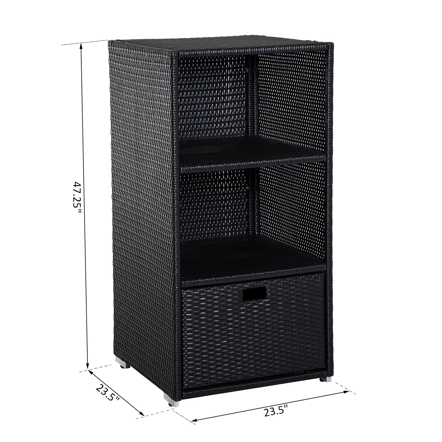 Outsunny Poolside Towel Cabinet, Rattan Wicker with Storage,2-Tier Shelves and Bottom Drawer, for Pool, Patio Backyard, 47", Dark Brown