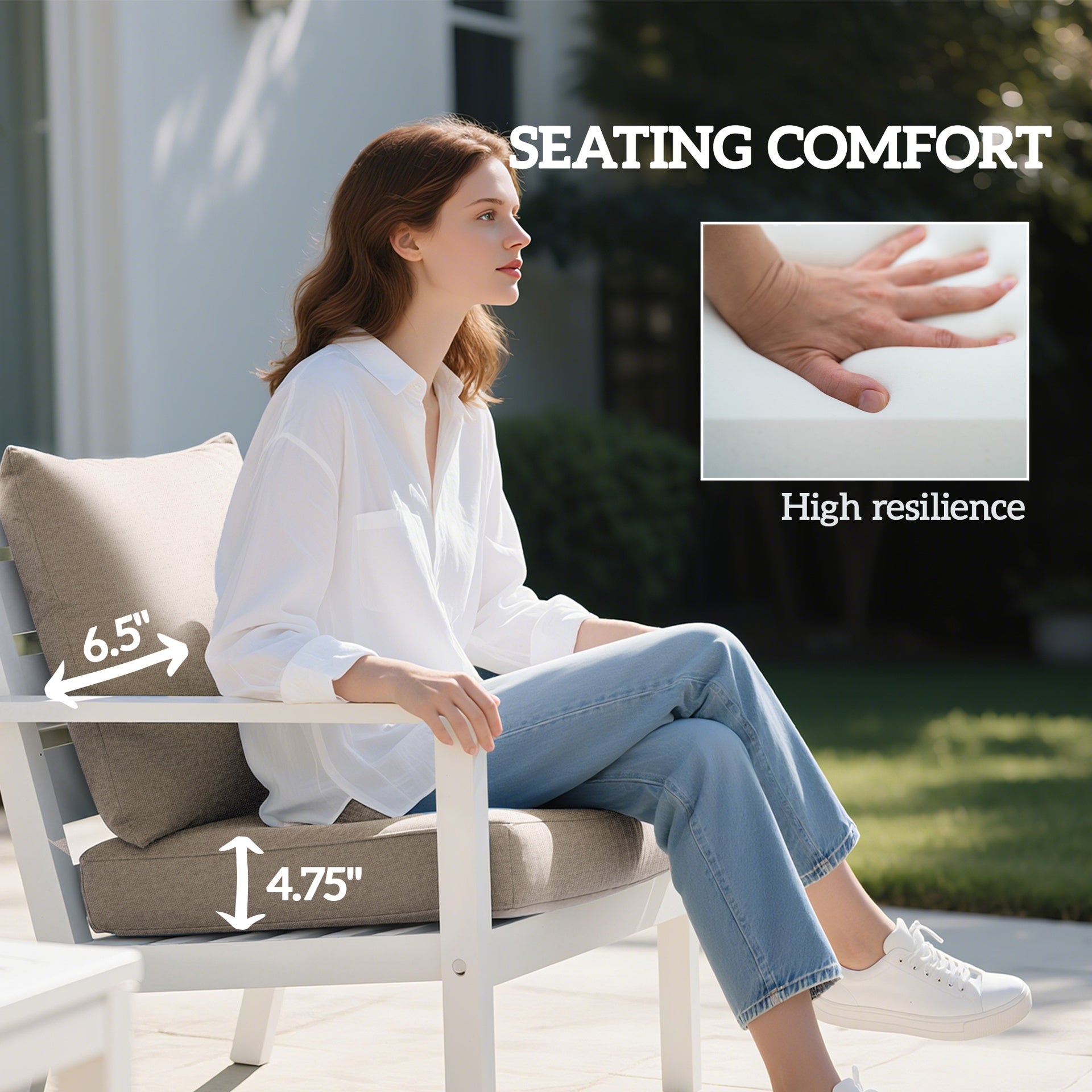 Outsunny Patio Chair Cushions Set of 2 with Seat & Backrest, Fade Resistant Seat Replacement Cushion Set, Beige
