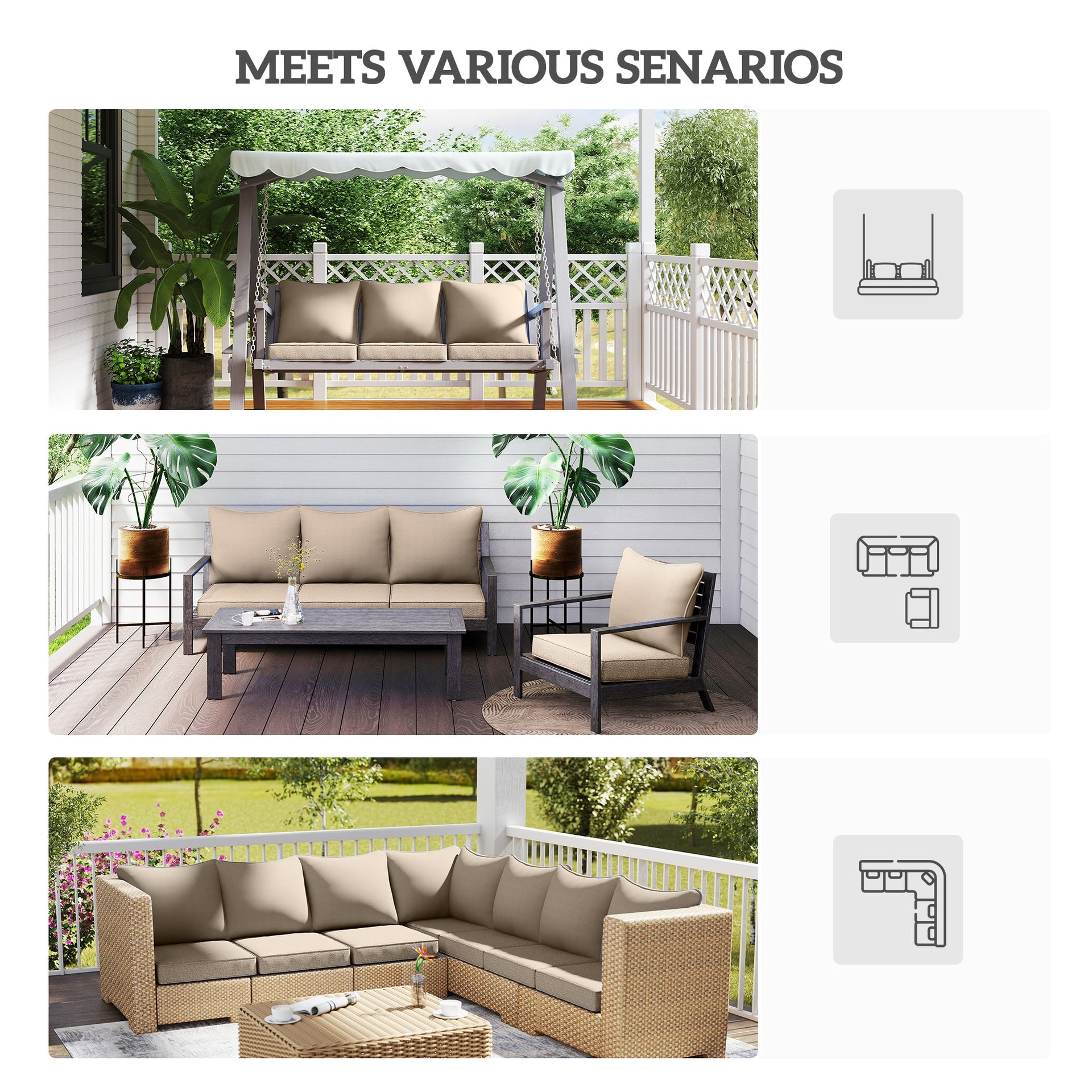 Outsunny Patio Chair Cushions Set of 2 with Seat & Backrest, Fade Resistant Seat Replacement Cushion Set, Beige