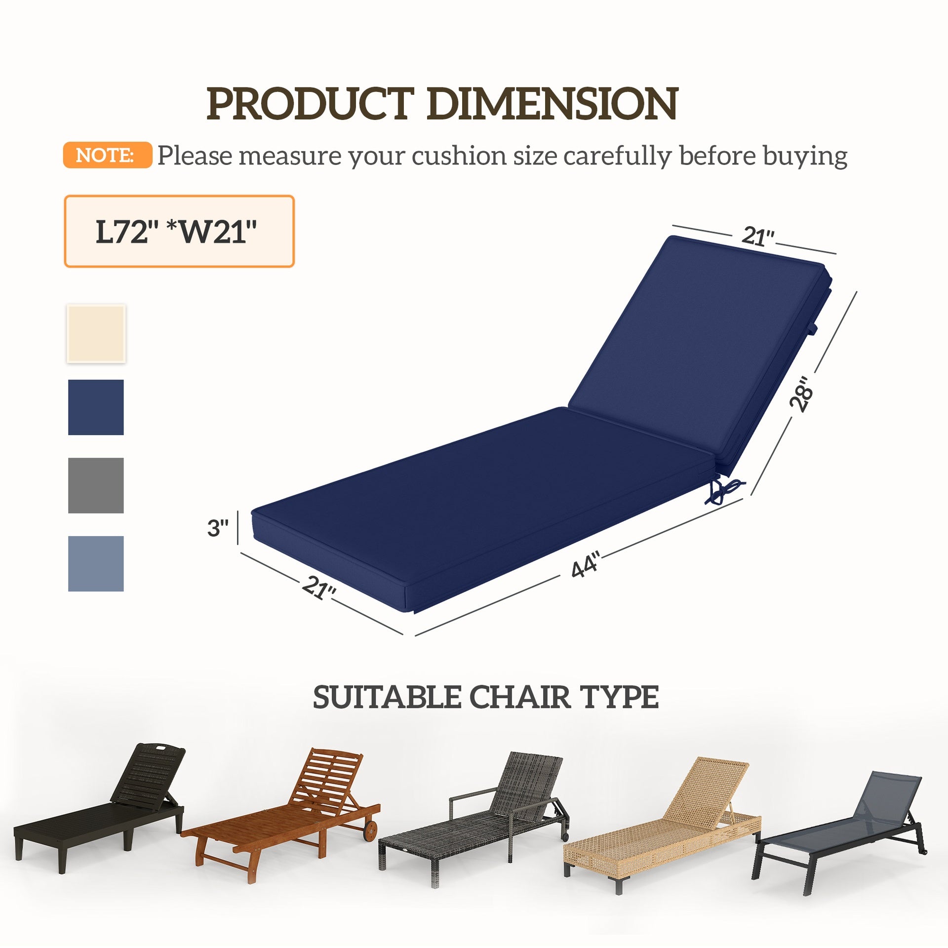 Outsunny 2-Piece Patio Chair Cushions with Backrests, Replacement Cushions for Outdoor Lounge Chair, Navy