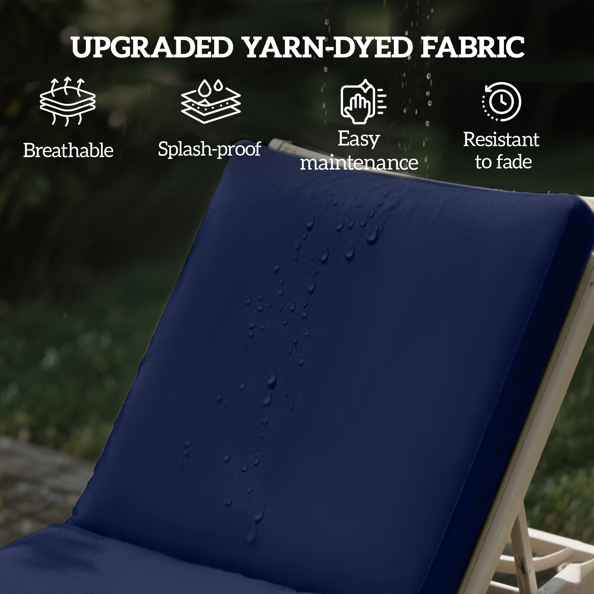 Outsunny 2-Piece Patio Chair Cushions with Backrests, Replacement Cushions for Outdoor Lounge Chair, Navy