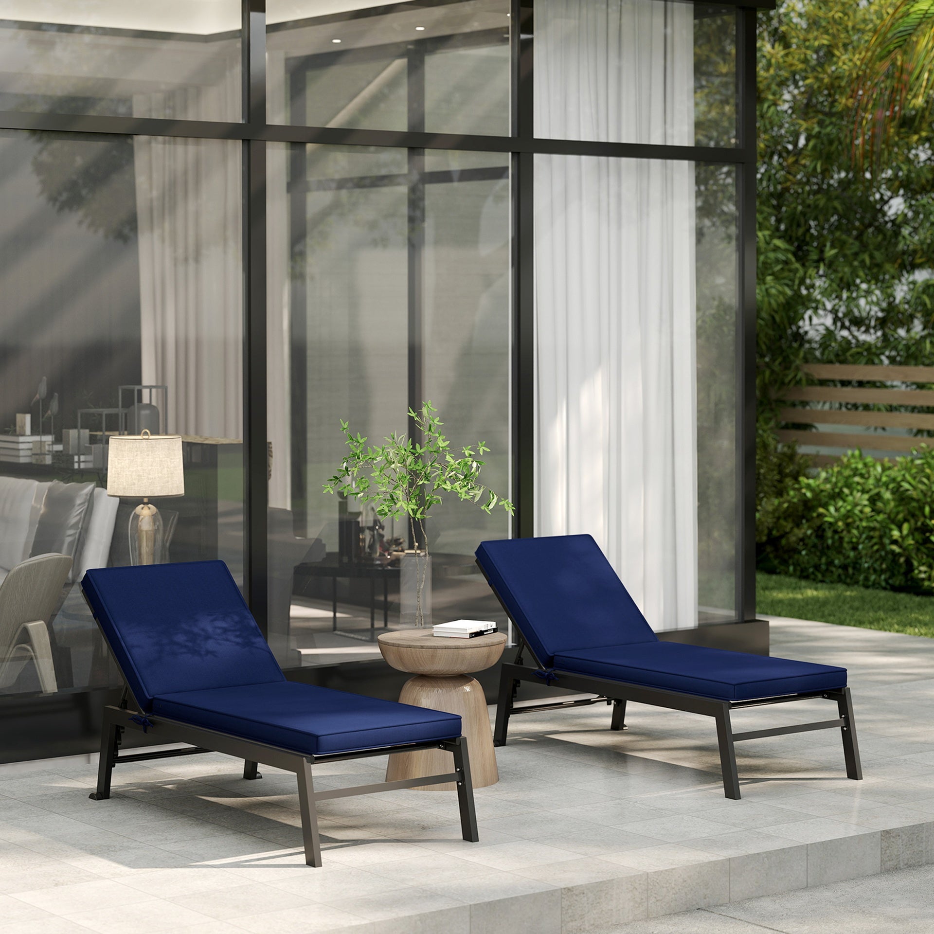 Outsunny 2-Piece Patio Chair Cushions with Backrests, Replacement Cushions for Outdoor Lounge Chair, Navy