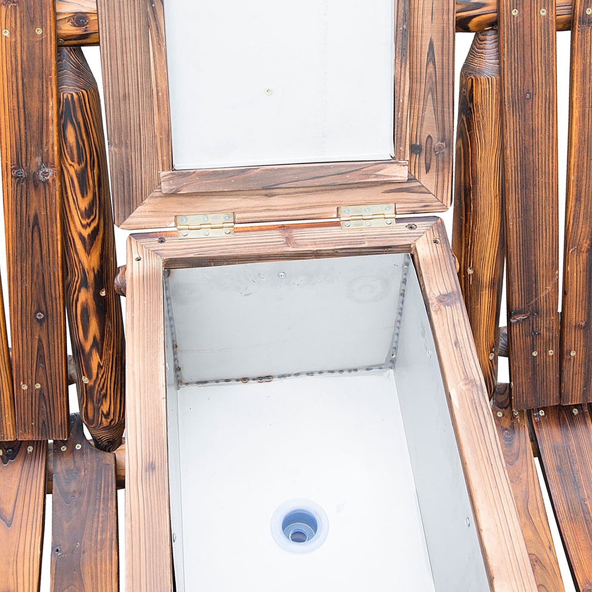 Outsunny Double Wooden Adirondack Chair with Ice Bucket, Outdoor Loveseat with High Backrest, Smooth Armrest, Rustic Brown