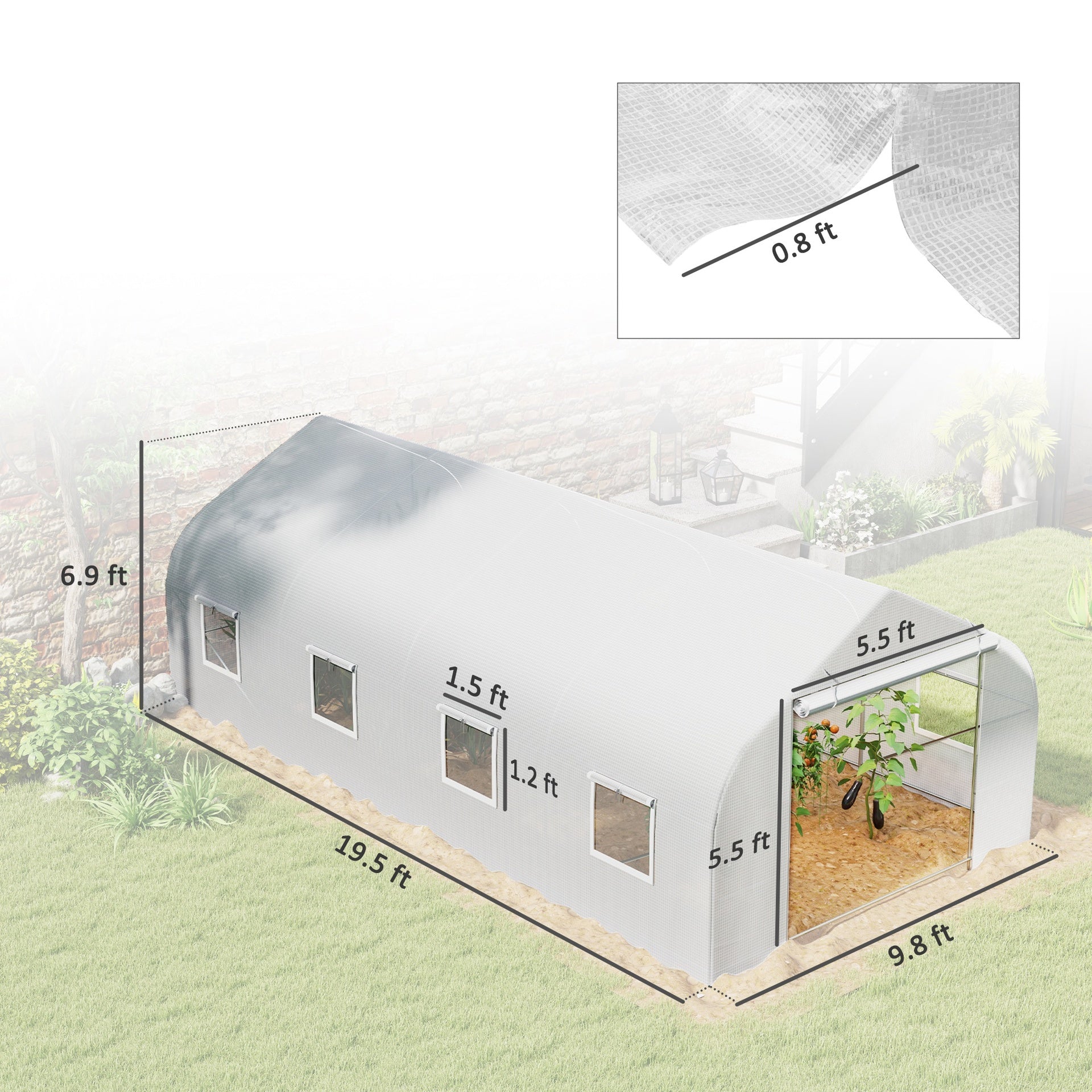 Outsunny Walk In Tunnel Greenhouse, Portable Outdoor Plant House with Roll Up Doors