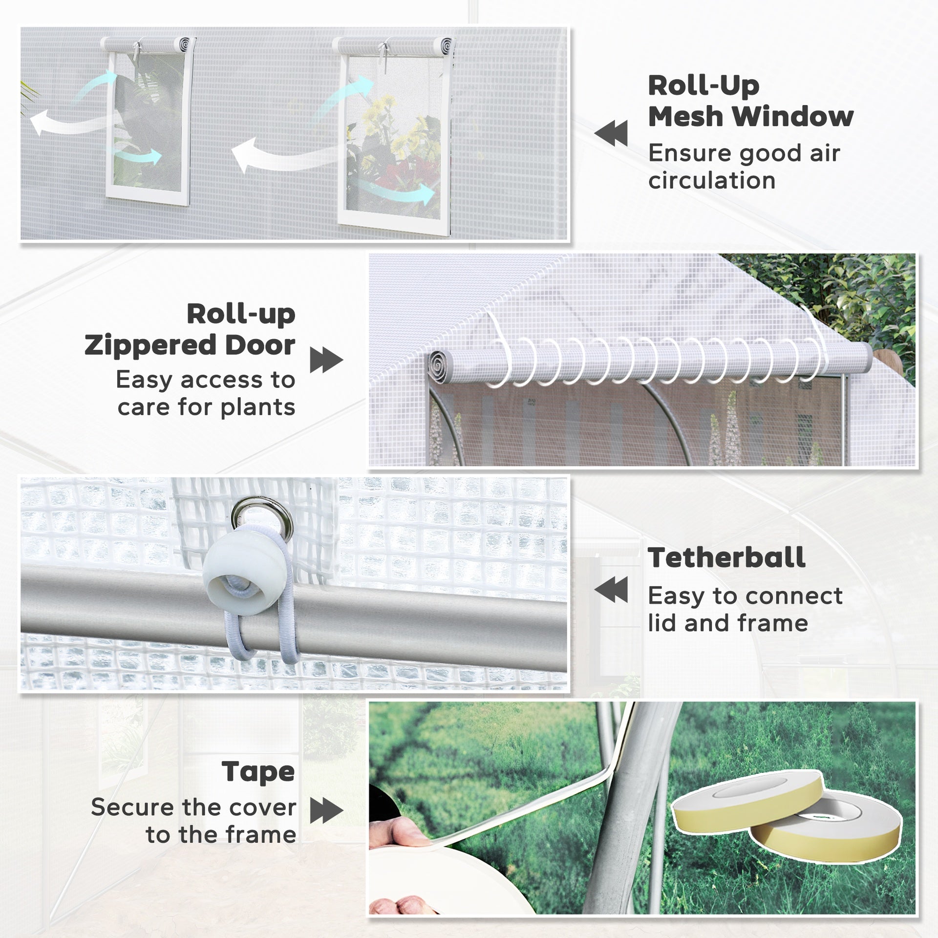 Outsunny Walk In Tunnel Greenhouse, Portable Outdoor Plant House with Roll Up Doors