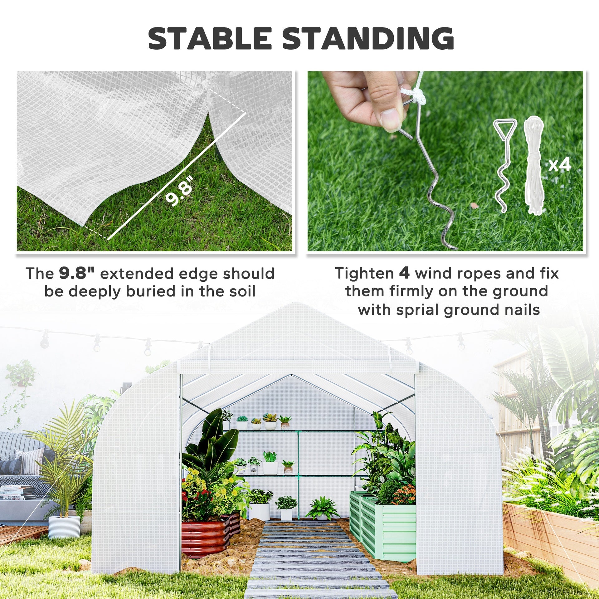 Outsunny Walk In Tunnel Greenhouse, Portable Outdoor Plant House with Roll Up Doors