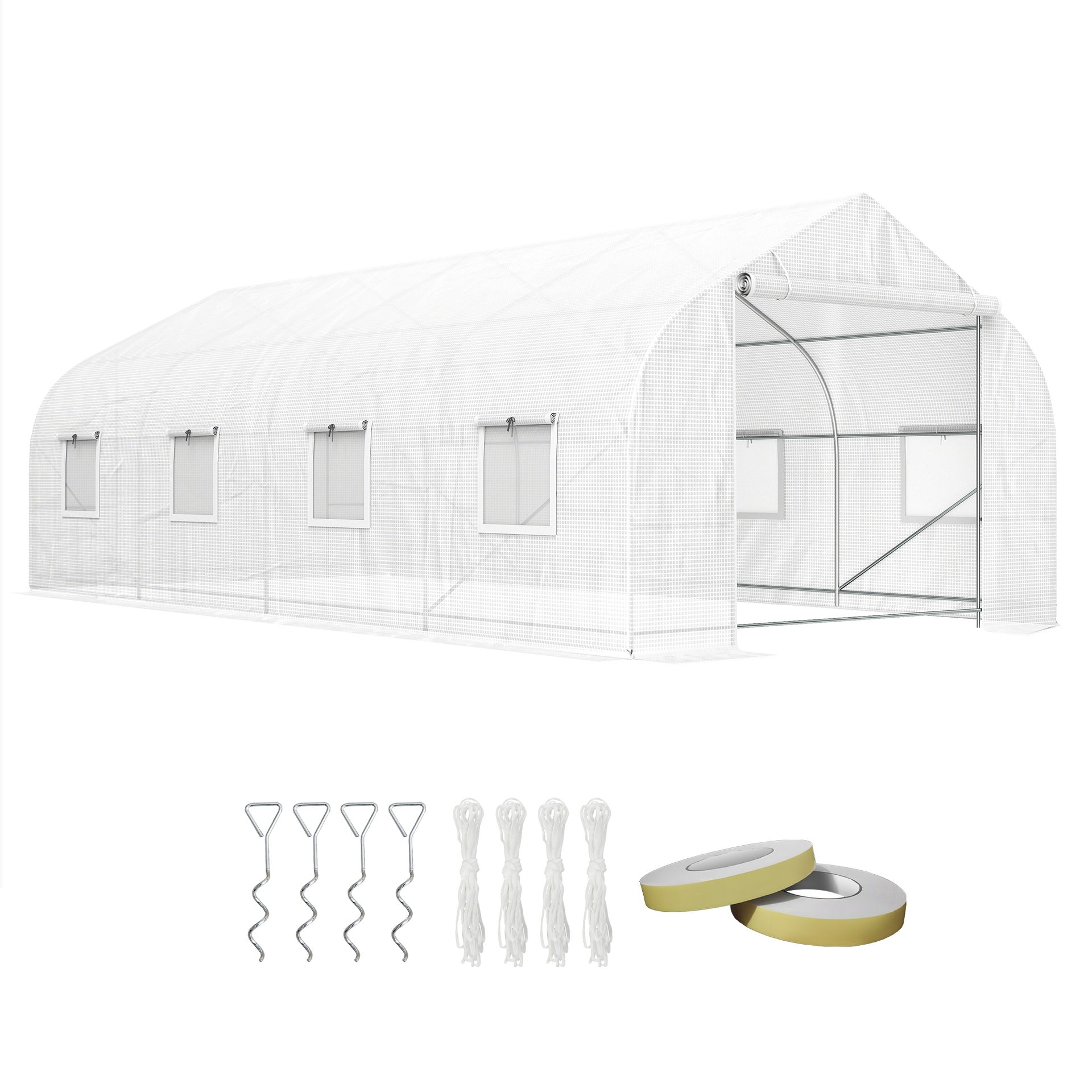 Outsunny Walk In Tunnel Greenhouse, Portable Outdoor Plant House with Roll Up Doors