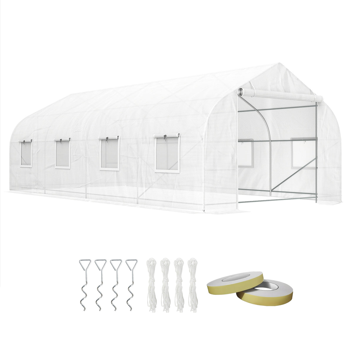 Outsunny Walk In Tunnel Greenhouse, Portable Outdoor Plant House with Roll Up Doors
