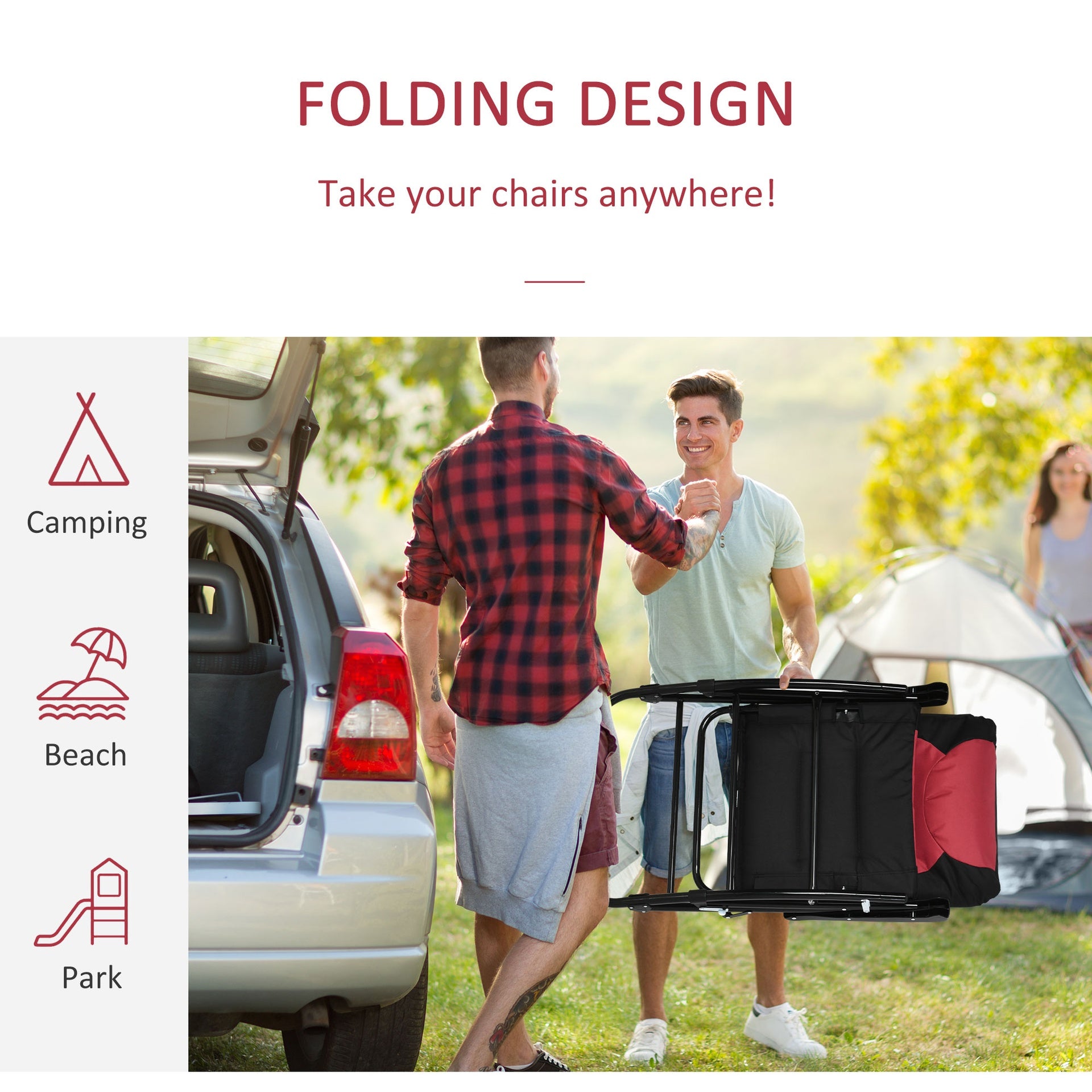 Outsunny 2 Piece Outdoor Patio Furniture Set with 2 Folding Padded Rocking Chairs, Bistro Style for Porch, Camping, Balcony, Red