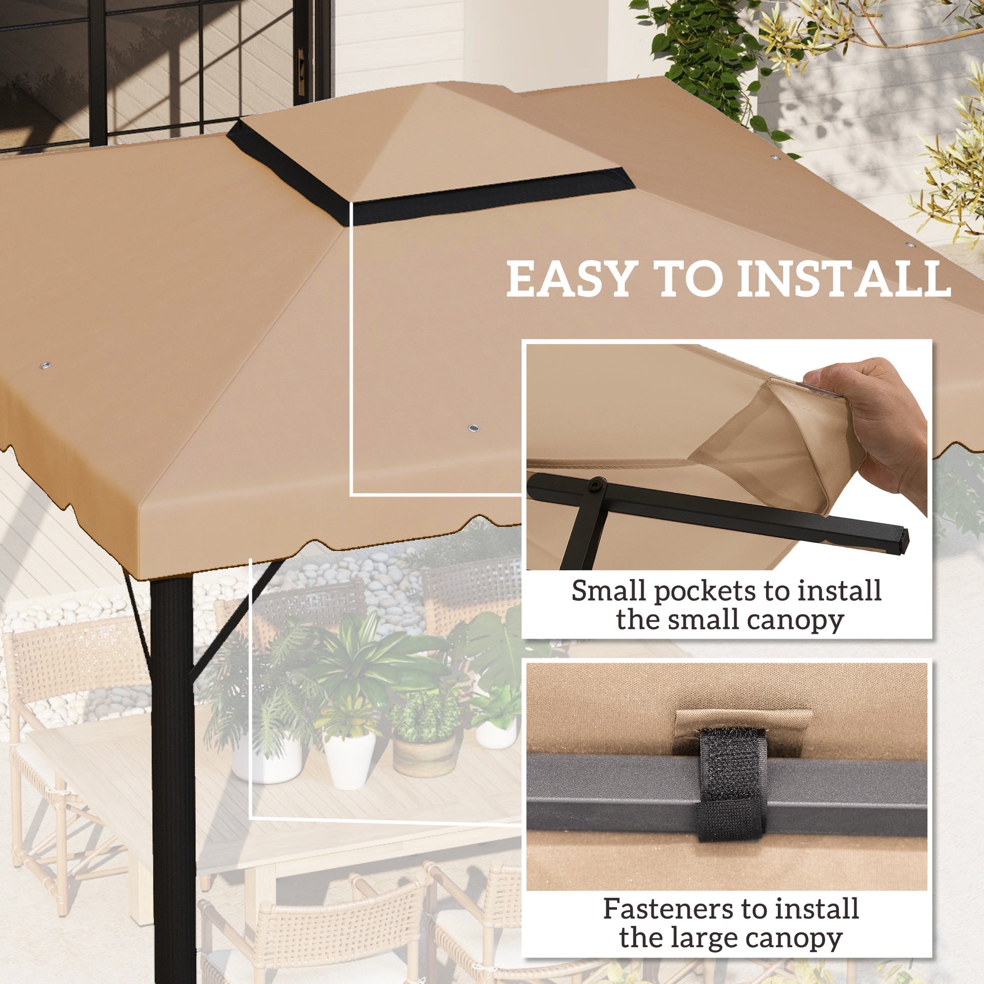 Outsunny Model 84C-051 or 84C-269 10' x 10' Gazebo Replacement Canopy, Khaki