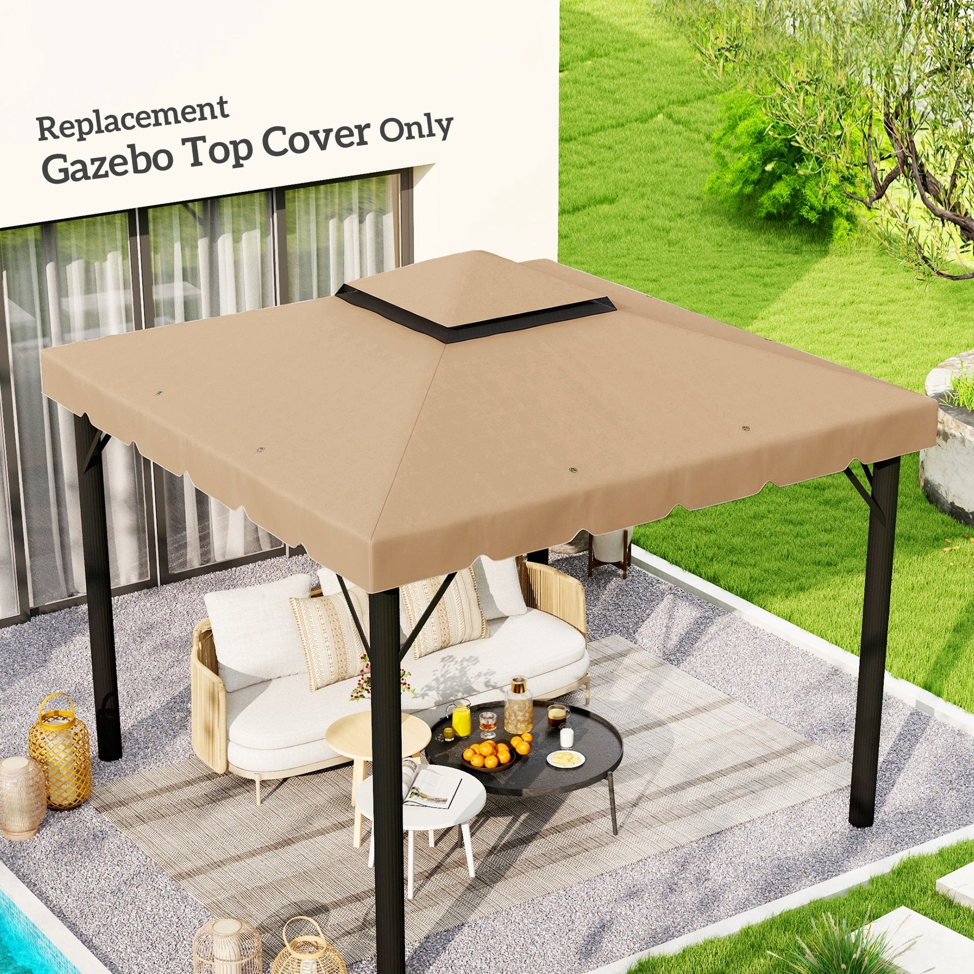 Outsunny Model 84C-051 or 84C-269 10' x 10' Gazebo Replacement Canopy, Khaki