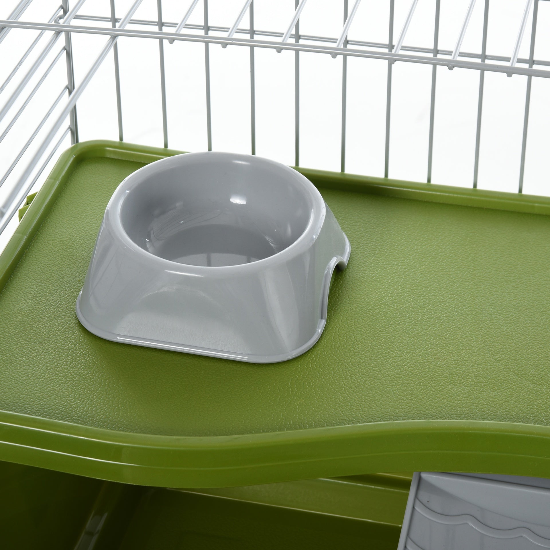 PawHut 35"L Small Animal Cage, Rolling Bunny Cage, Guinea Pig Cage with Food Dish, Water Bottle, Hay Feeder, Platform, Ramp for Chinchilla, Green