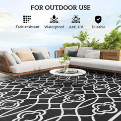 Outsunny Reversible Outdoor Rug, Waterproof Plastic Straw with Carry Bag, 9' x 18', Black & White Lantern