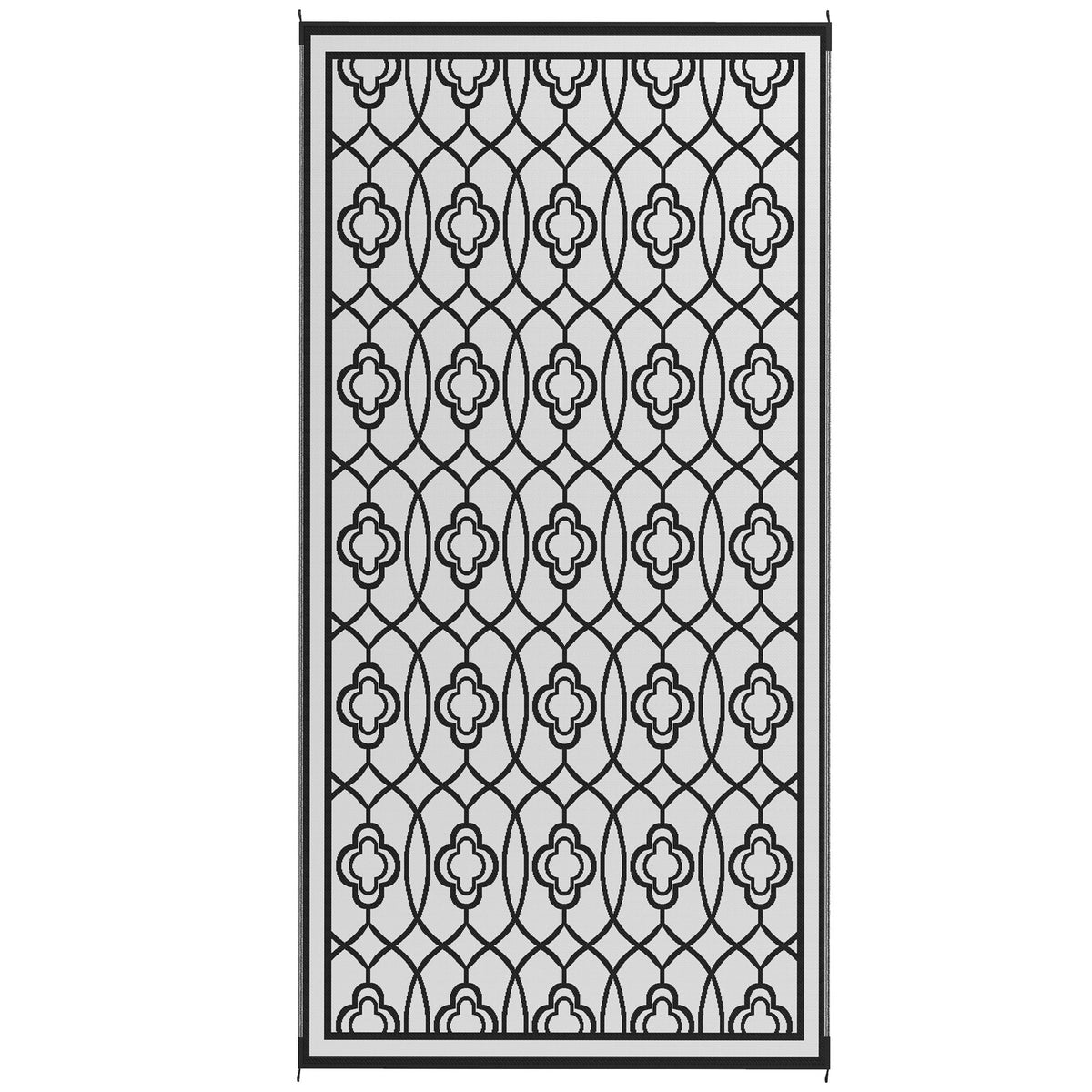 Outsunny Reversible Outdoor Rug, Waterproof Plastic Straw with Carry Bag, 9' x 18', Black & White Lantern