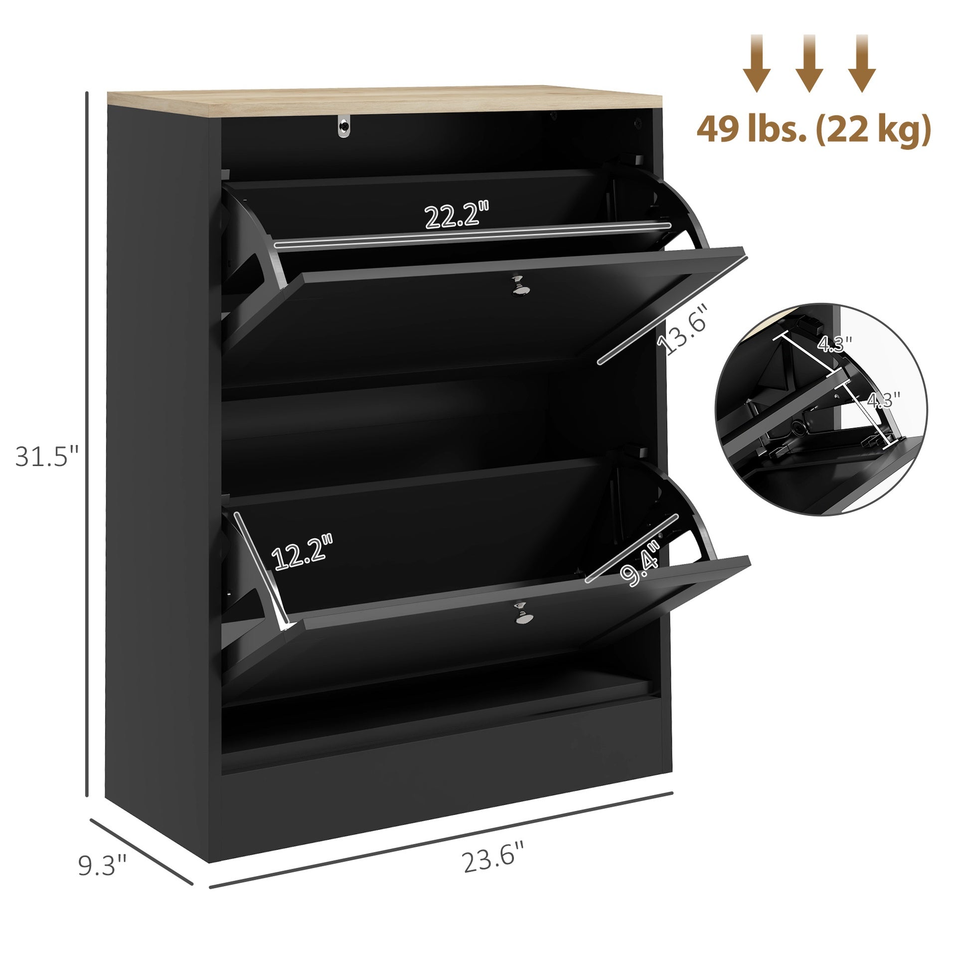 HOMCOM Slim Shoe Storage Cabinet, Modern Shoe Cabinet with 2 Flip Drawers and Adjustable Shelves for 8-12 Pairs, Black