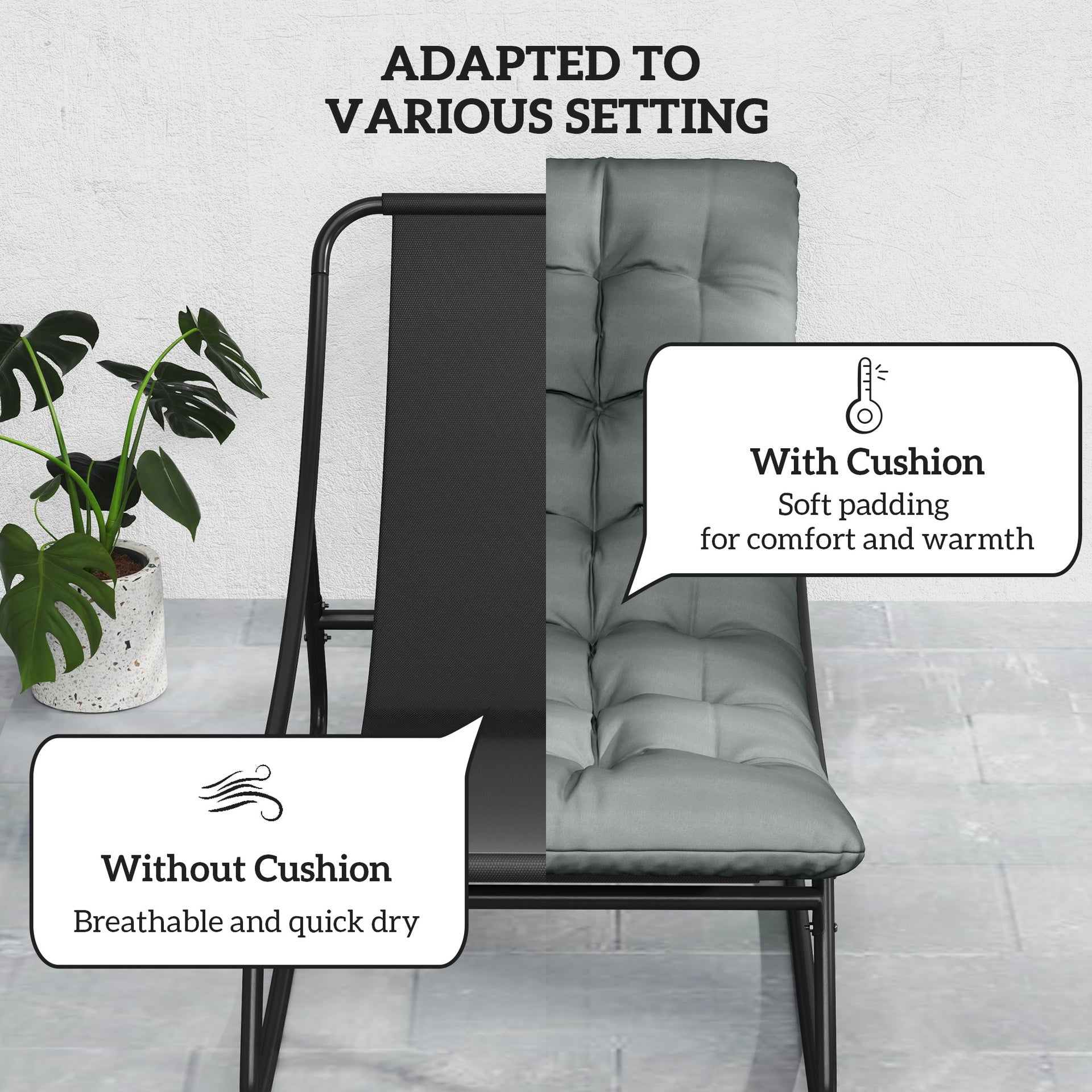Outsunny 2 Pieces Outdoor Patio Rocking Chairs, Rocking Porch Chairs with Mesh Deep Seats for Indoor, Porch, Balcony, Dark Gray