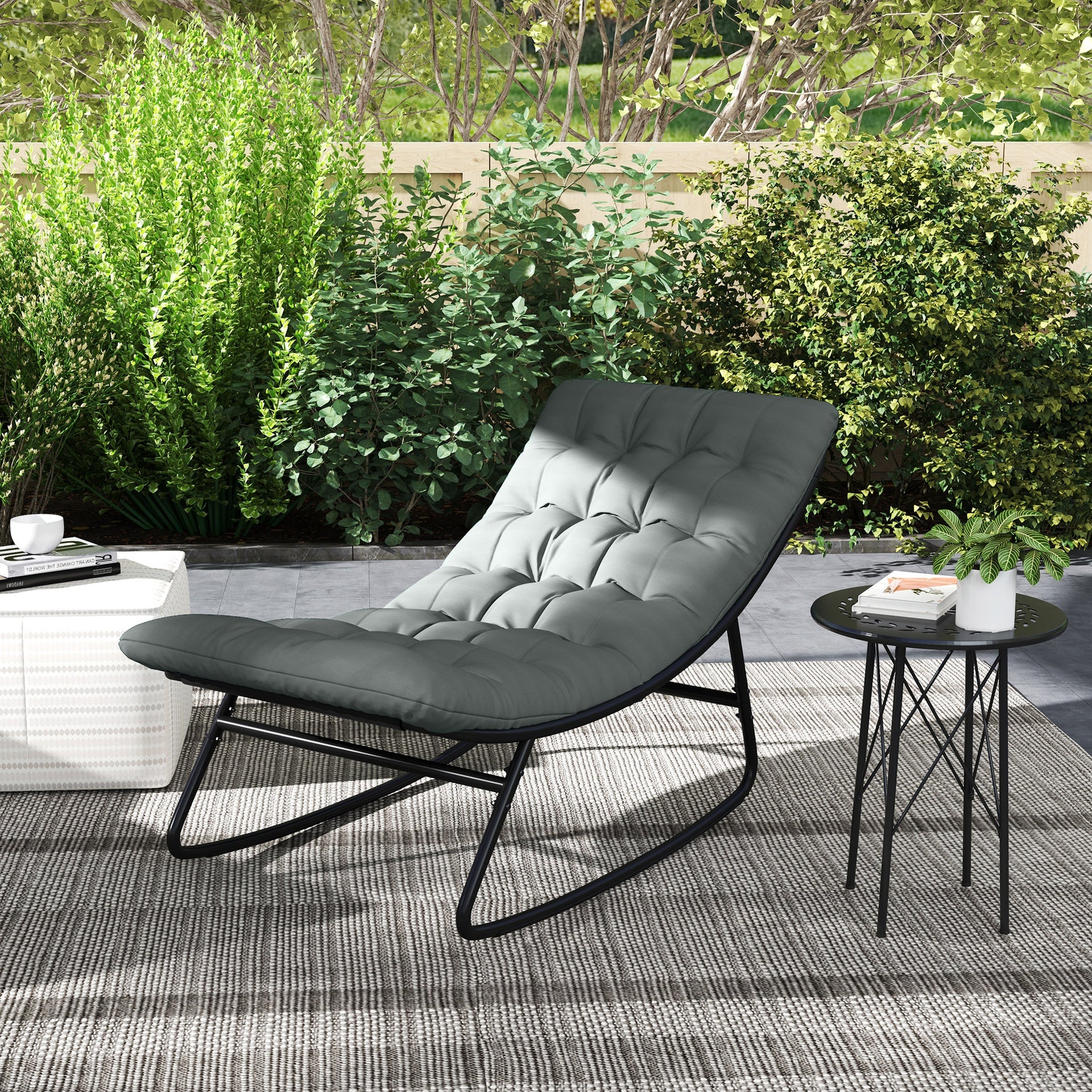 Outsunny 2 Pieces Outdoor Patio Rocking Chairs, Rocking Porch Chairs with Mesh Deep Seats for Indoor, Porch, Balcony, Dark Gray