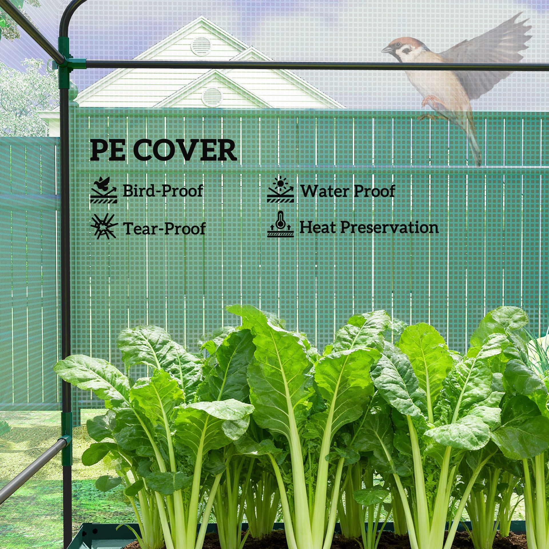 Outsunny Greenhouse with Raised Garden Bed, Galvanized Steel Outdoor Greenhouse with Roll Up Door, 56" x 56" x 75", Green