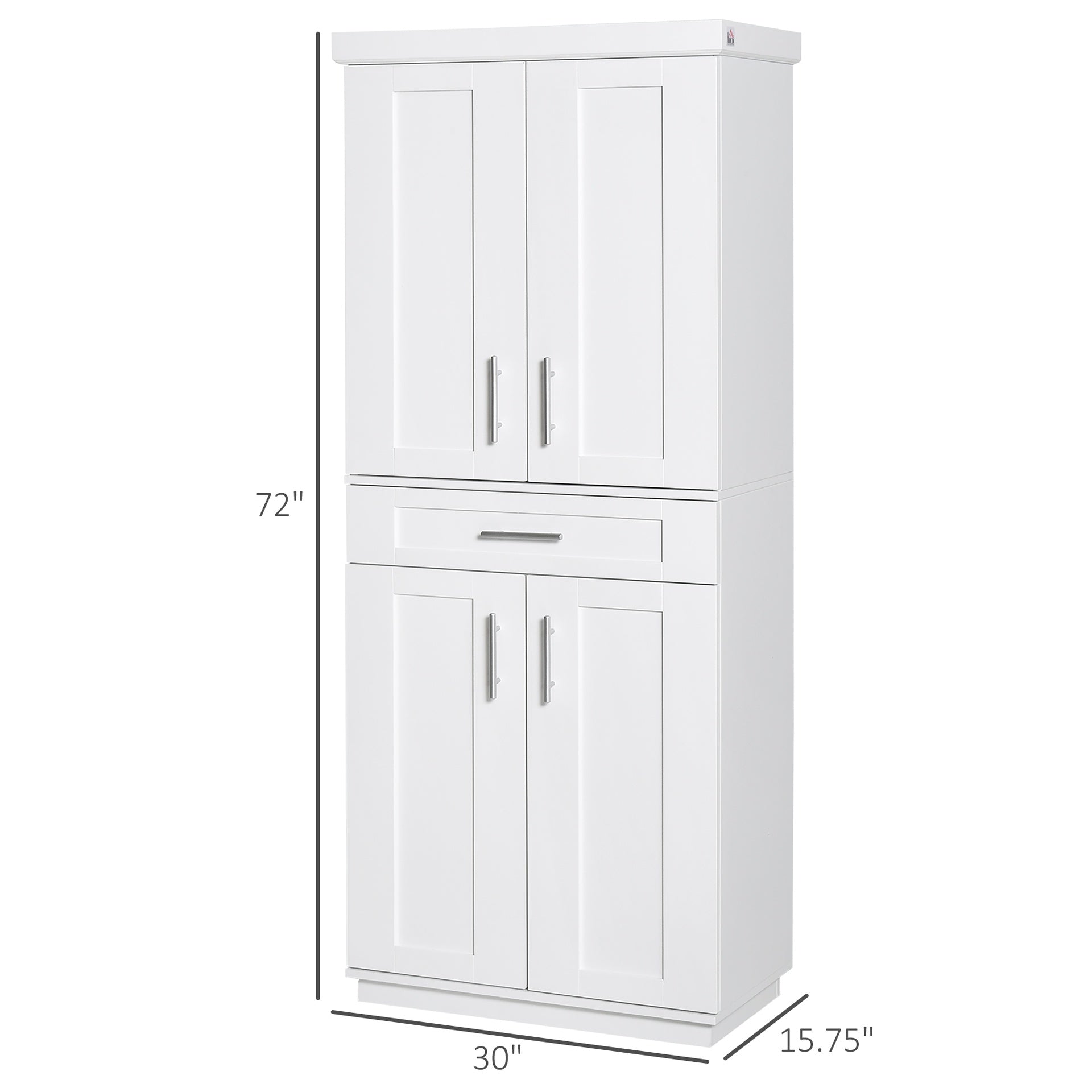 HOMCOM White Pantry Cabinet with Adjustable Shelving for Kitchen, Perfect for Family, White