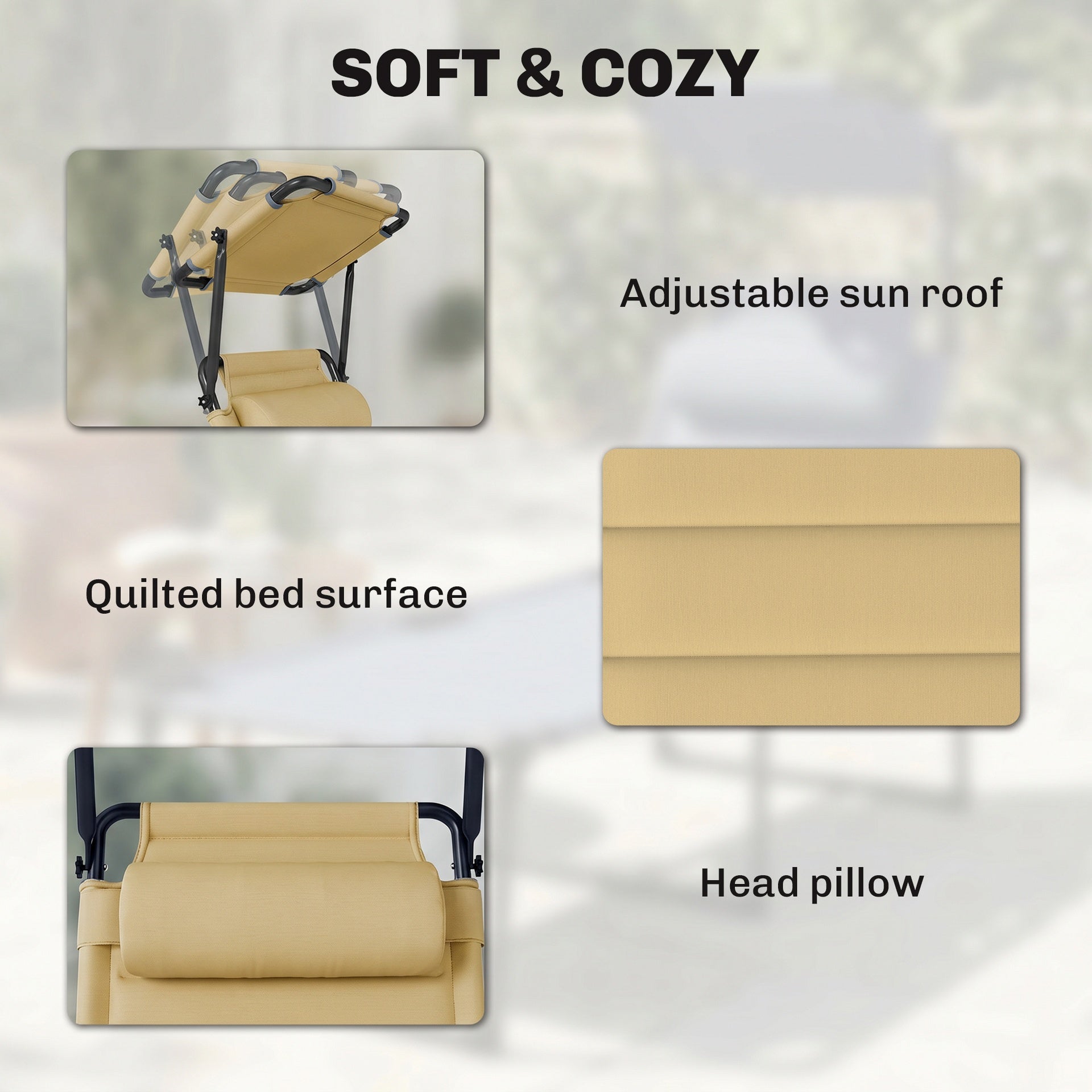 Outsunny Outdoor Lounge Chair, 4 Position Adjustable Backrest, Folding, Cushioned w/ Sun Shade Roof & Pillow, Cream White