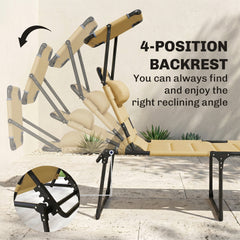 Outsunny Outdoor Lounge Chair, 4 Position Adjustable Backrest, Folding, Cushioned w/ Sun Shade Roof & Pillow, Cream White
