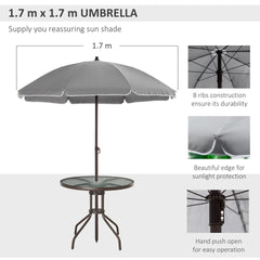 Outsunny 6 Piece Patio Dining Set for 4 with Umbrella, with 4 Folding Dining Chairs & Round Glass Table for Garden, Gray