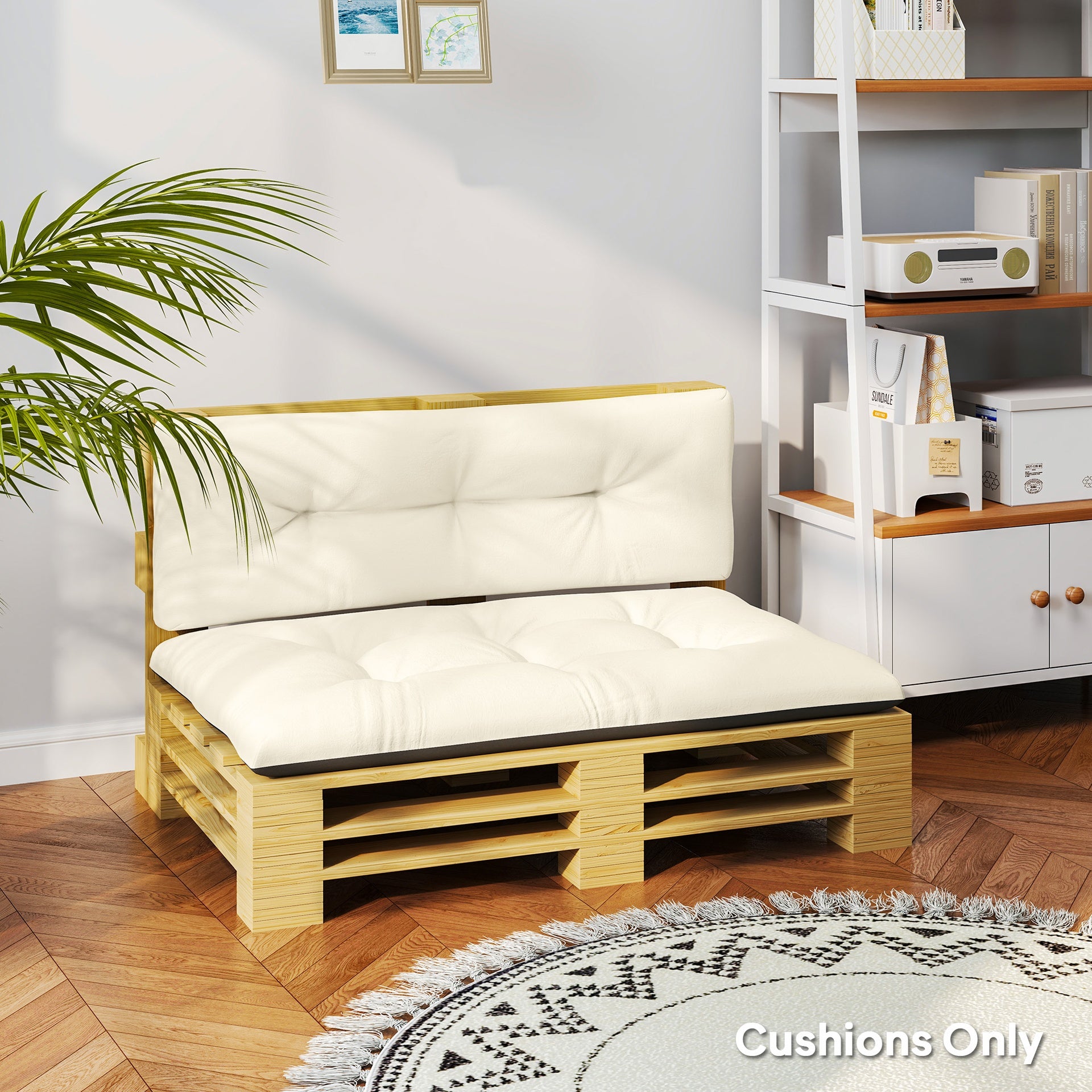 Outsunny 2 Seater Pallet Cushions Outdoor 3.9" Thick Replacement Cushions - Tufted Design for Garden, Patio, Cream White