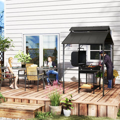 Outsunny 8 x 5ft Hardtop Grill Gazebo with Double Metal Roof, 2 Side Shelves and 10 Hooks for Patio Backyard Lawn Deck