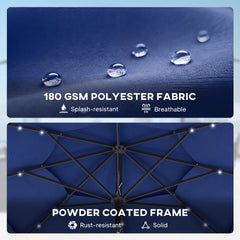 Outsunny 9.7 ft Outdoor Patio Umbrella with Solar LED Lights, 3 Tier Outdoor Table Umbrella with Tilt, Crank, Navy Blue