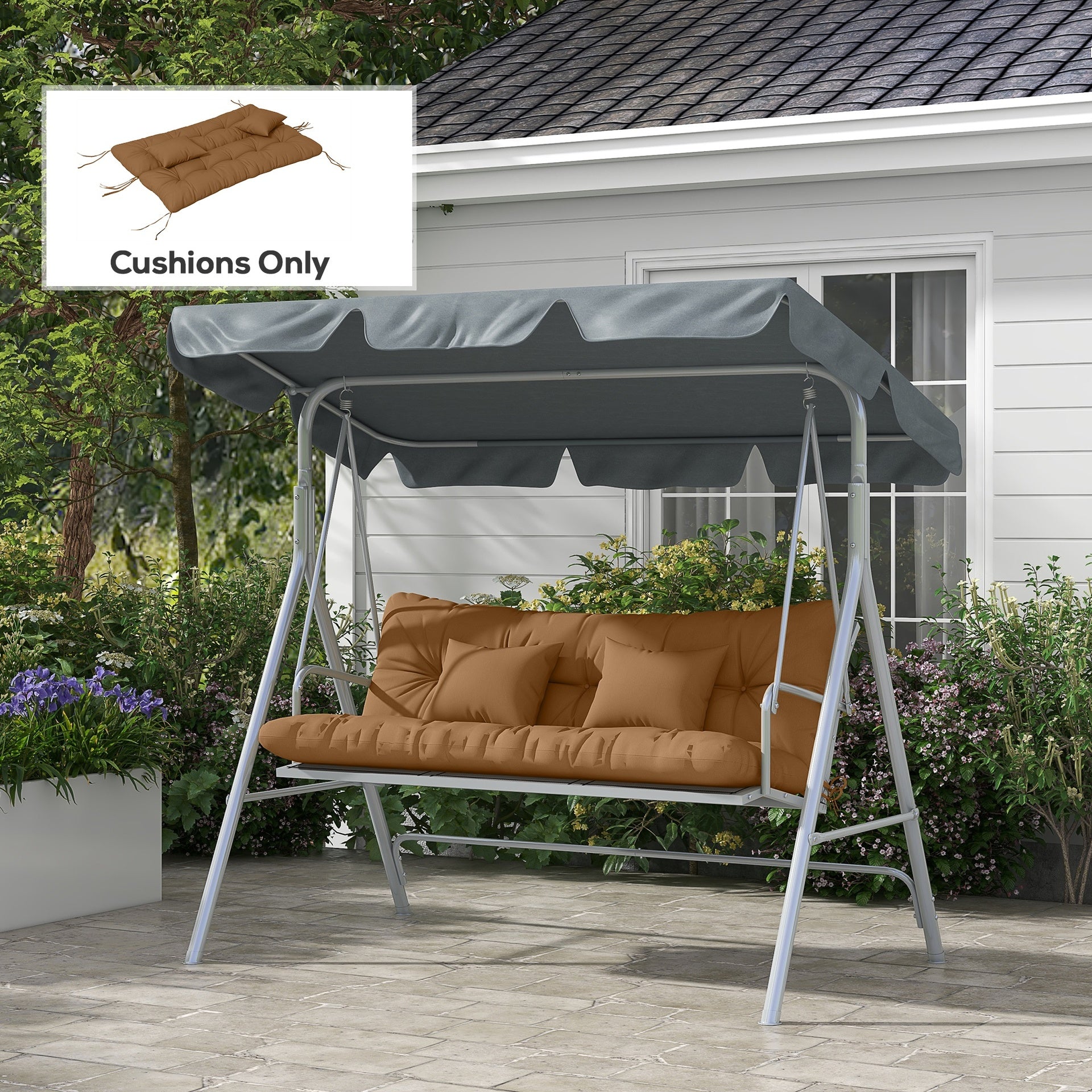 Outsunny 59" Tufted Bench Cushions & Throw Pillows, Replacement Bench Seat Pad, Back & 2 Pillows for Outdoor Furniture, Tan