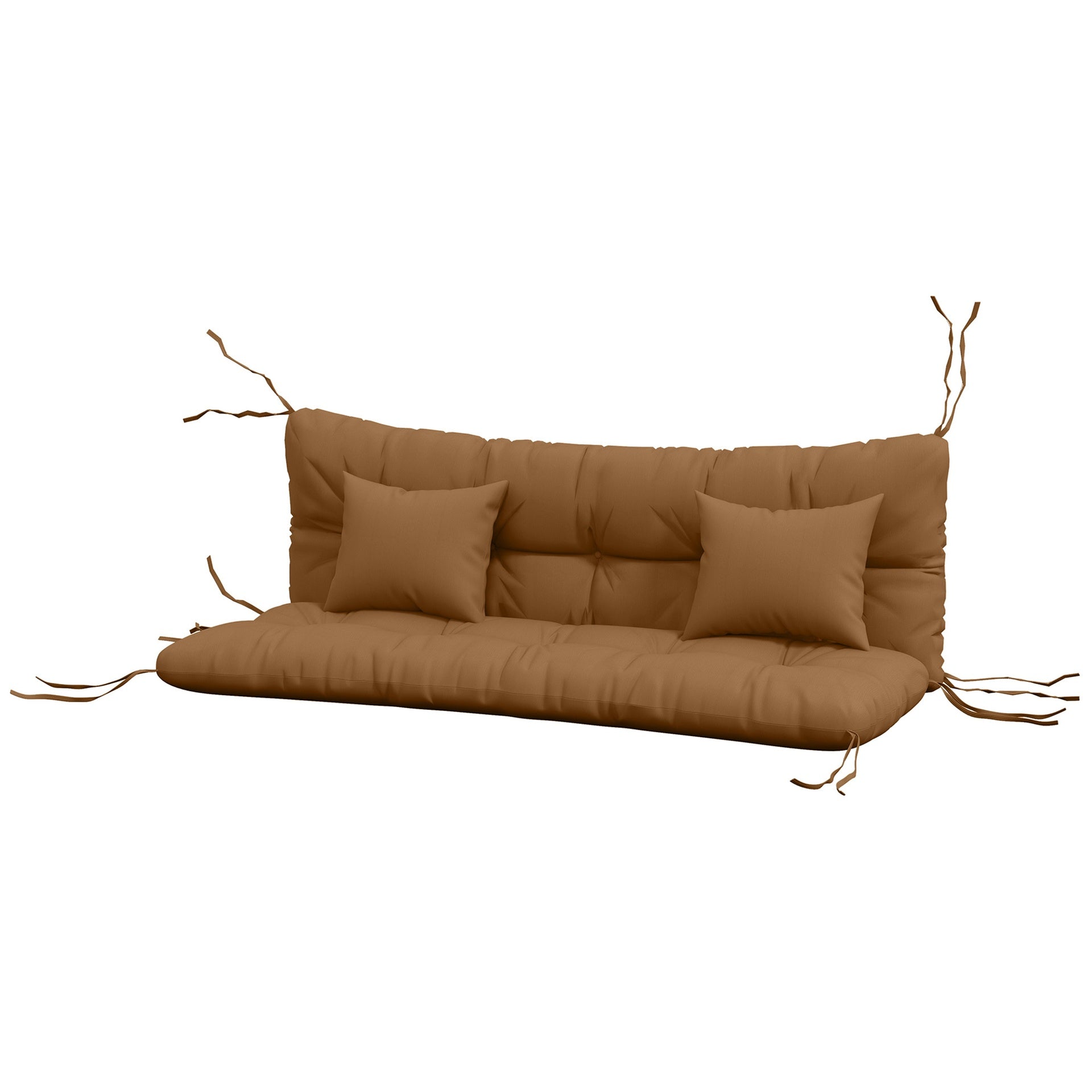 Outsunny 59" Tufted Bench Cushions & Throw Pillows, Replacement Bench Seat Pad, Back & 2 Pillows for Outdoor Furniture, Tan