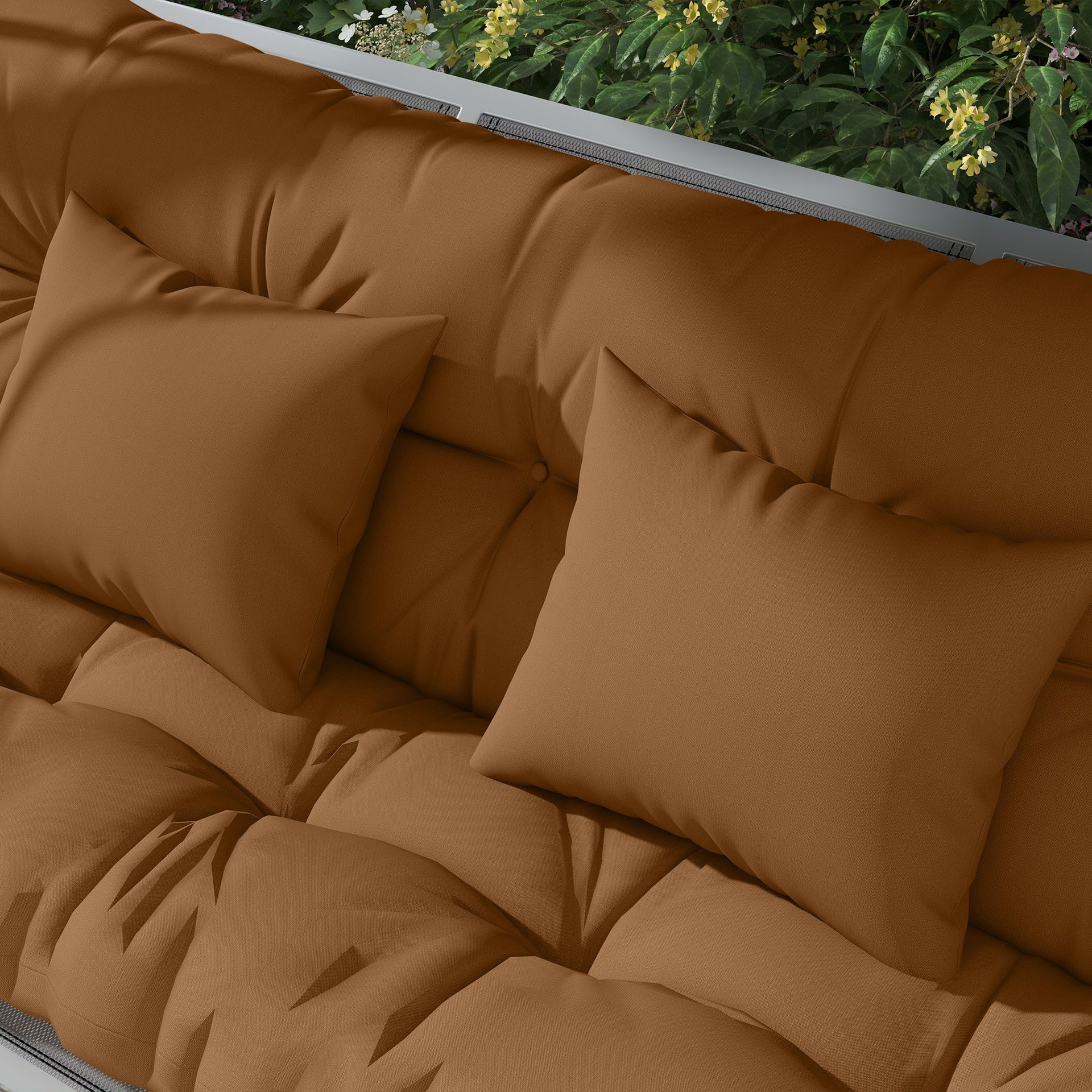 Outsunny 59" Tufted Bench Cushions & Throw Pillows, Replacement Bench Seat Pad, Back & 2 Pillows for Outdoor Furniture, Tan