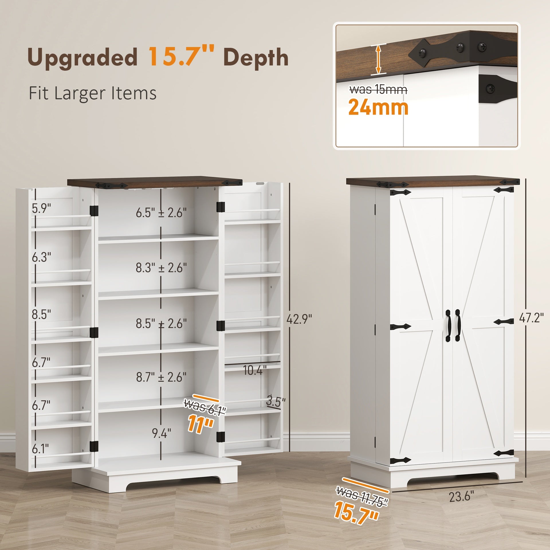 HOMCOM 47" Kitchen Cabinet with Sensing LED Light, Kitchen Pantry Cabinet with Doors, Adjustable Shelves, Door Shelves, White