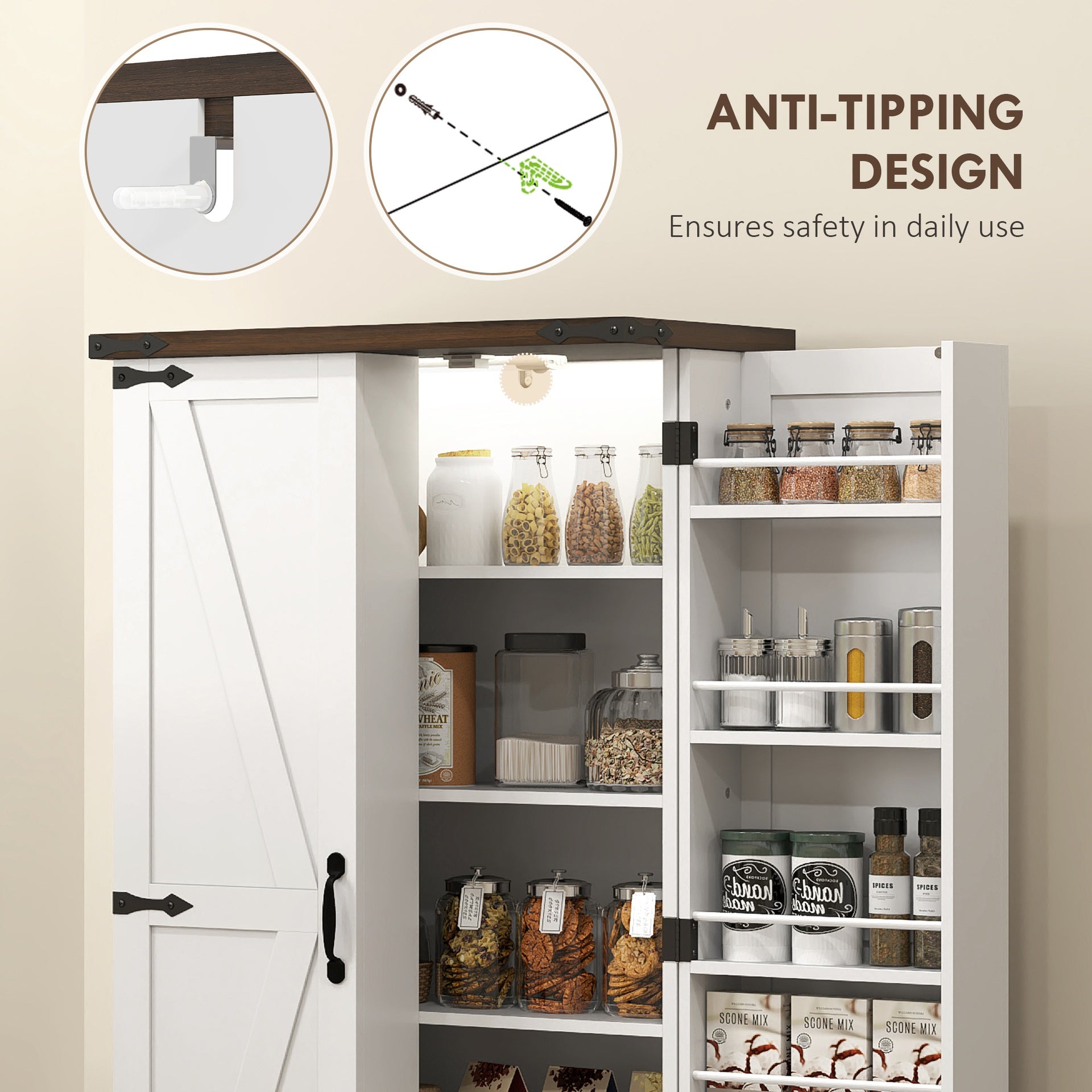 HOMCOM 47" Kitchen Cabinet with Sensing LED Light, Kitchen Pantry Cabinet with Doors, Adjustable Shelves, Door Shelves, White
