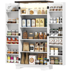 HOMCOM 47" Kitchen Cabinet with Sensing LED Light, Kitchen Pantry Cabinet with Doors, Adjustable Shelves, Door Shelves, White