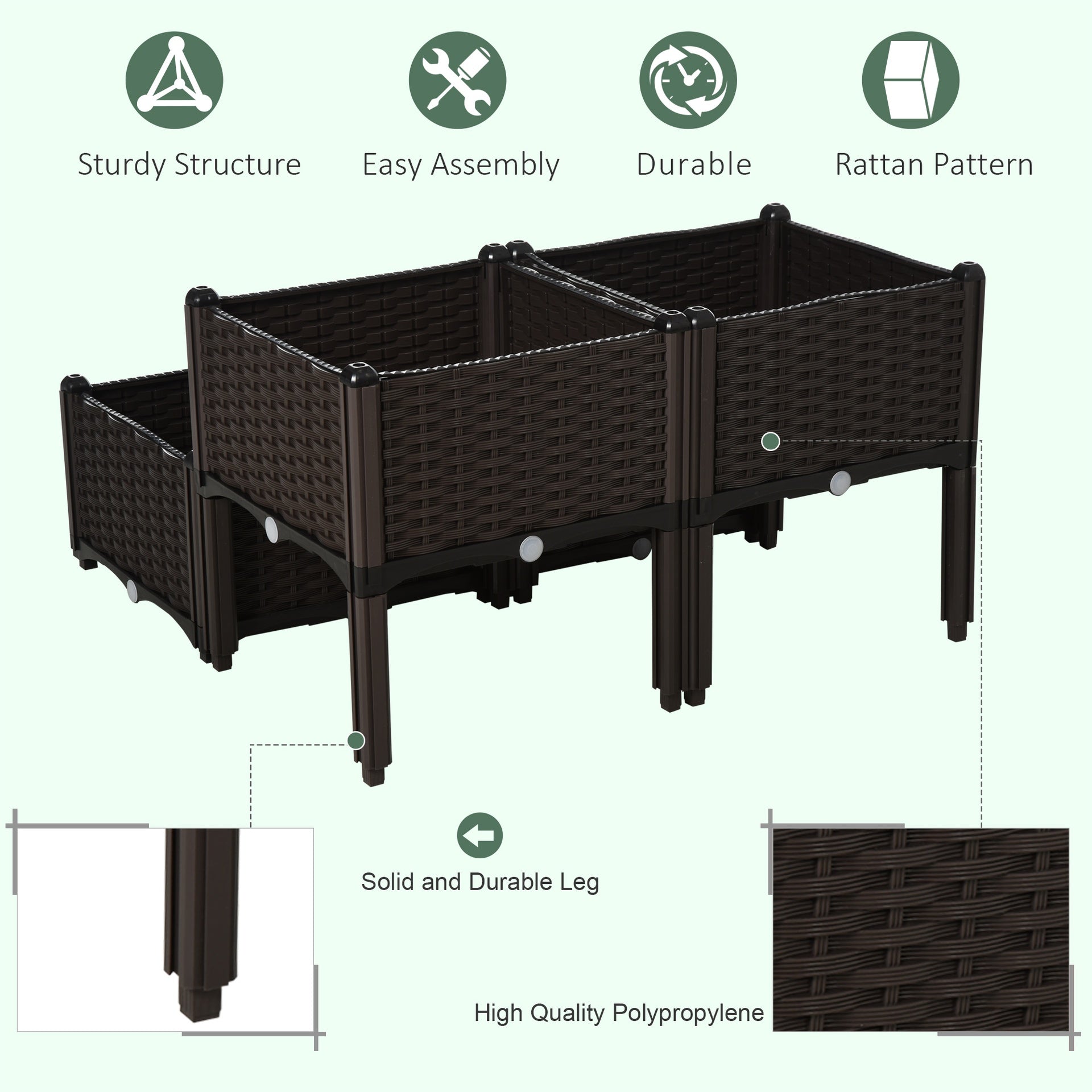 Outsunny 4 Piece Raised Garden Bed with Legs, Planter Box Raised Bed to Grow Flowers, Herbs & Vegetables, Brown