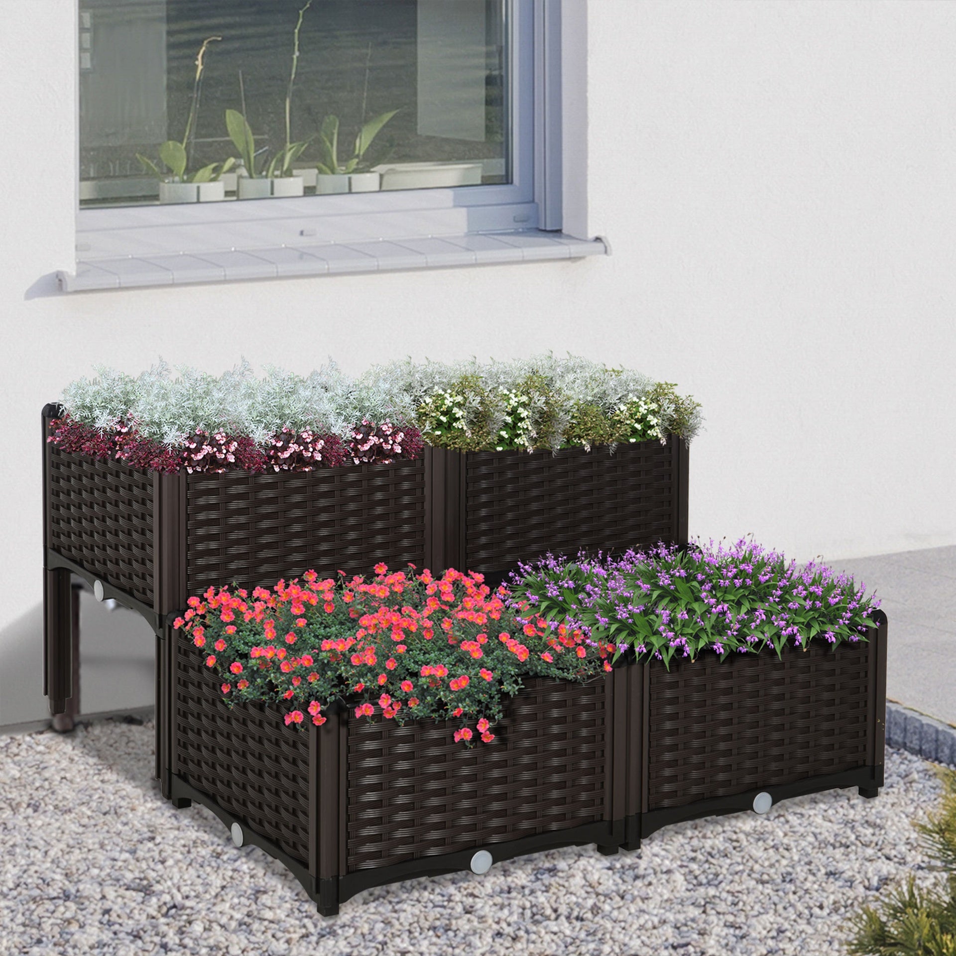 Outsunny 4 Piece Raised Garden Bed with Legs, Planter Box Raised Bed to Grow Flowers, Herbs & Vegetables, Brown