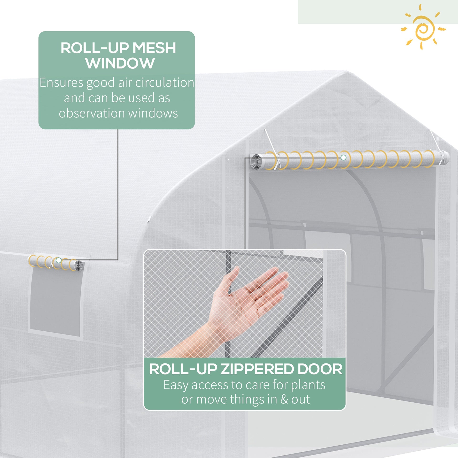 Outsunny 11.5' x 10' x 6.5' Walk-in Greenhouse, Tunnel Green House with Zippered Door and 6 Mesh Windows, Gardening Plant Hot House with Galvanized Steel Frame, White