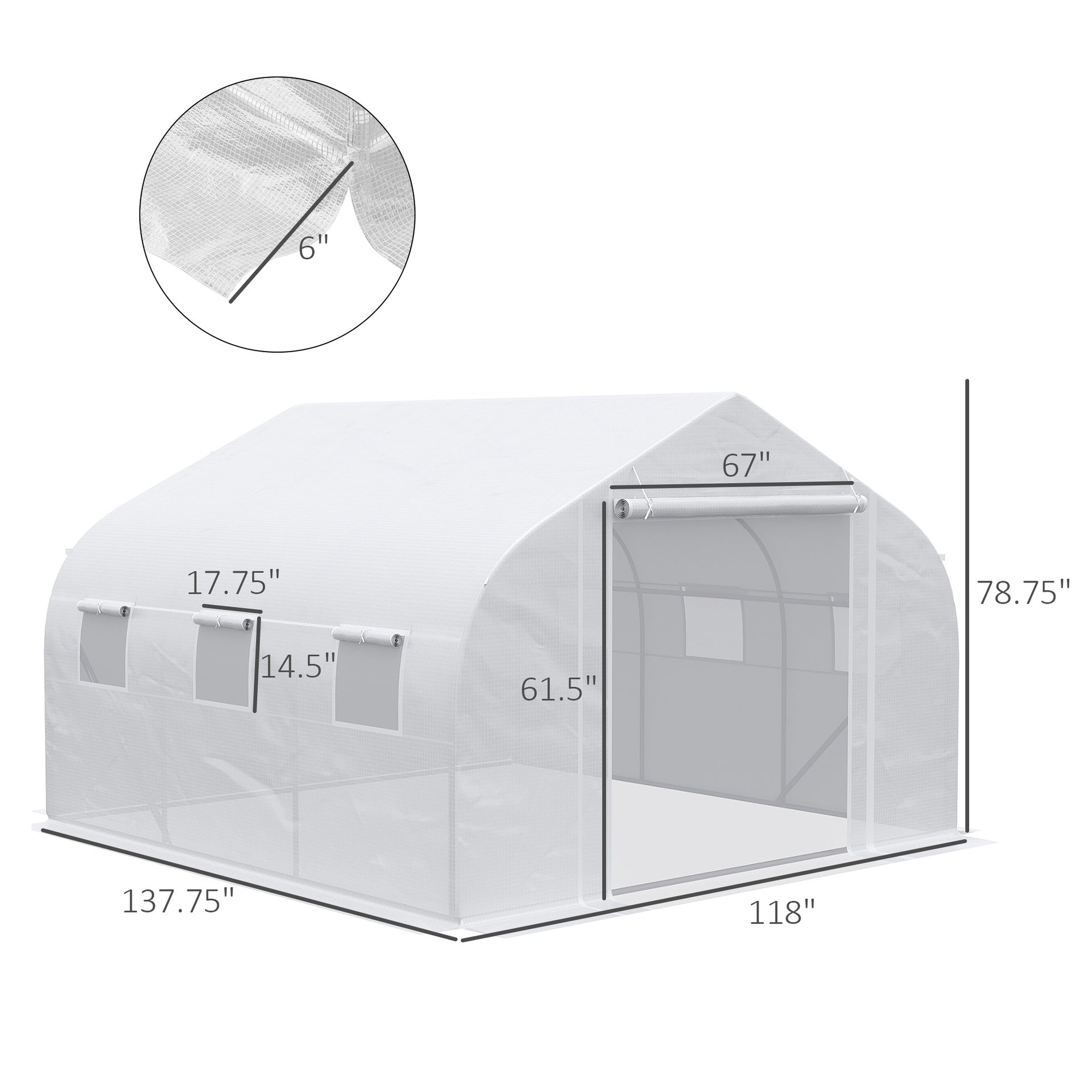 Outsunny 11.5' x 10' x 6.5' Walk-in Greenhouse, Tunnel Green House with Zippered Door and 6 Mesh Windows, Gardening Plant Hot House with Galvanized Steel Frame, White