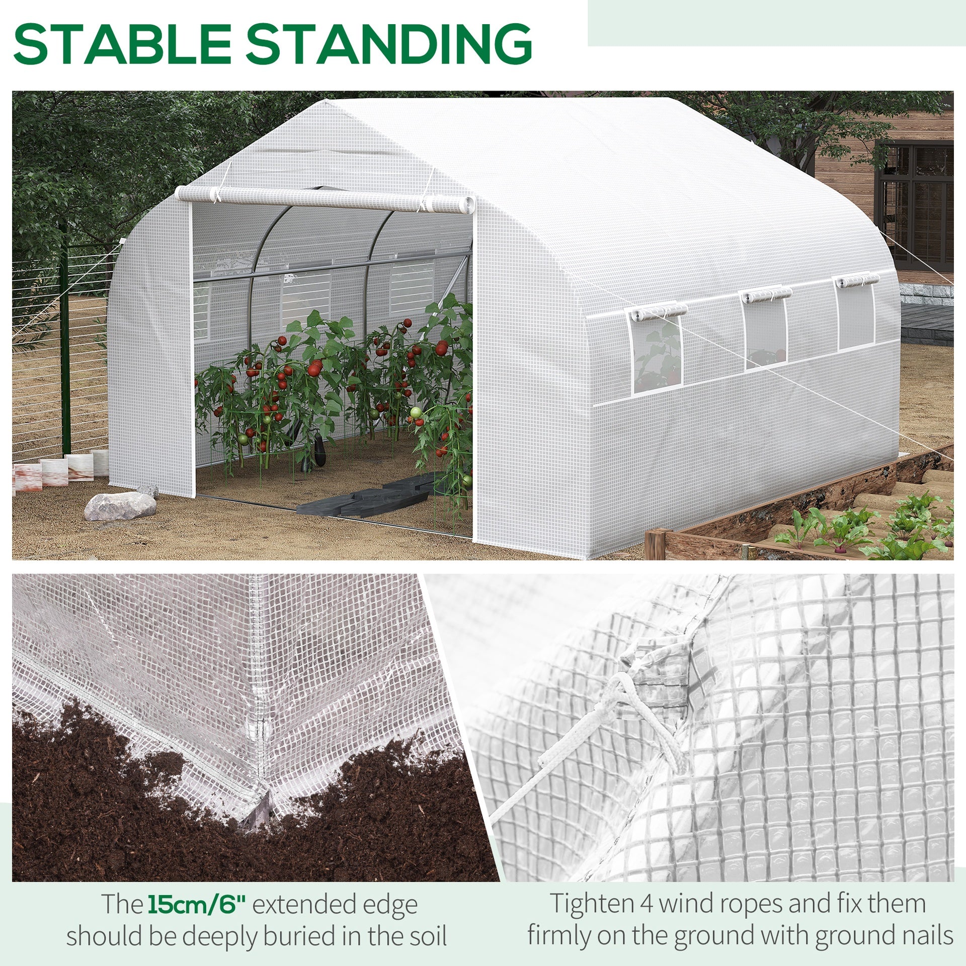 Outsunny 11.5' x 10' x 6.5' Walk-in Greenhouse, Tunnel Green House with Zippered Door and 6 Mesh Windows, Gardening Plant Hot House with Galvanized Steel Frame, White