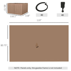 Outsunny 9.84' x 9.84' Gazebo Sidewall Set with Hooks/C-Rings, Brown