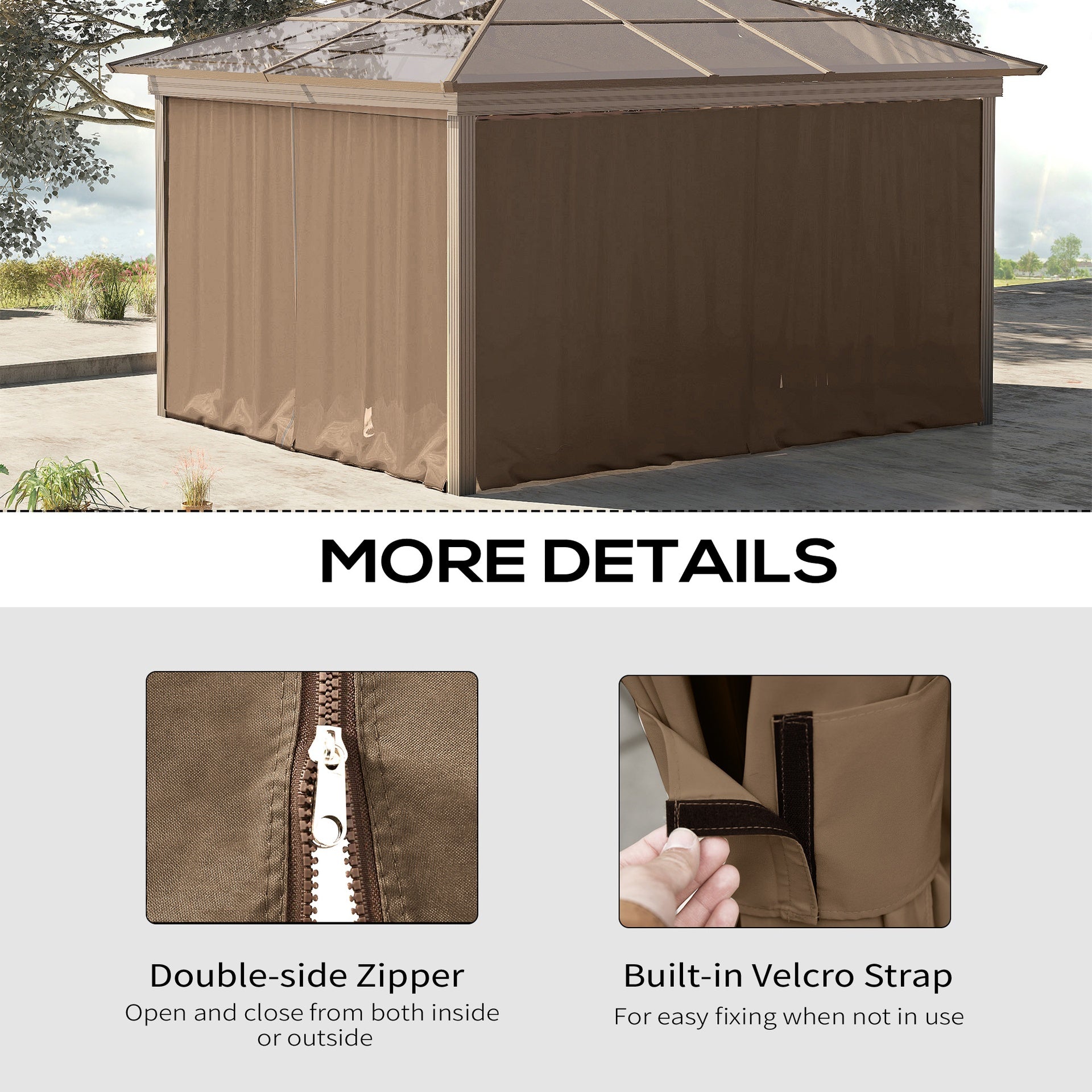 Outsunny 9.84' x 9.84' Gazebo Sidewall Set with Hooks/C-Rings, Brown
