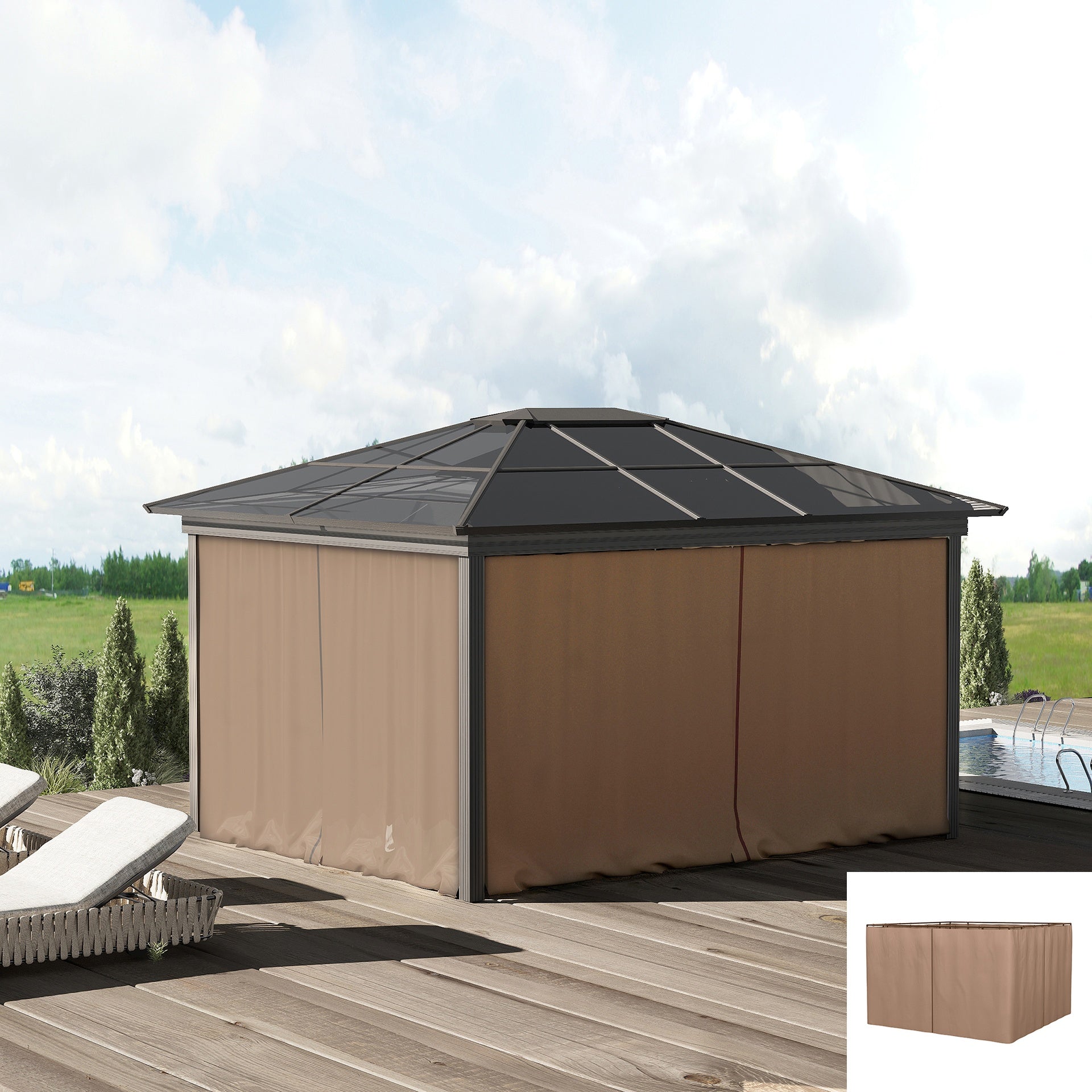 Outsunny 9.84' x 9.84' Gazebo Sidewall Set with Hooks/C-Rings, Brown