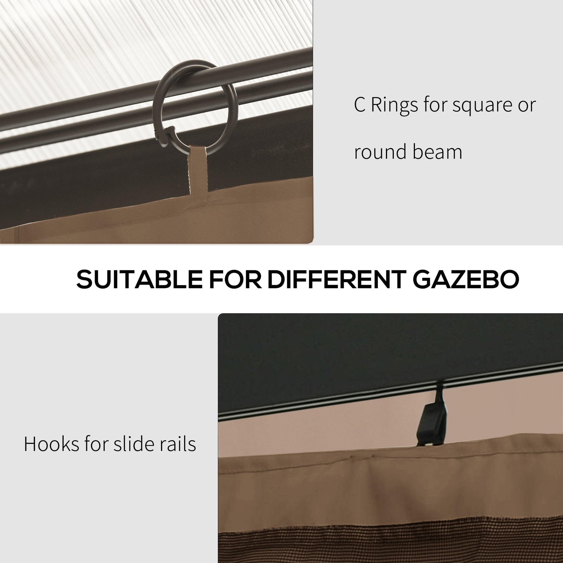 Outsunny 9.84' x 9.84' Gazebo Sidewall Set with Hooks/C-Rings, Brown