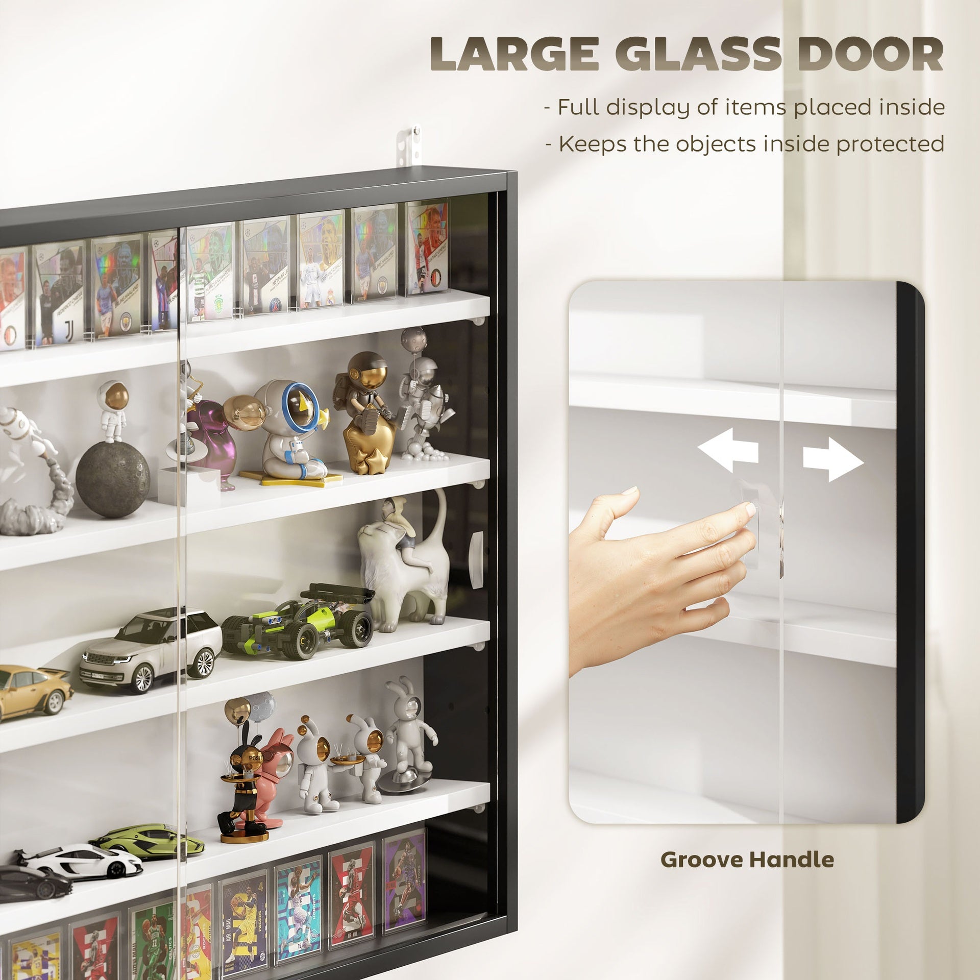 HOMCOM 5-Tier Display Cabinet, Wall-Mounted Display Case with 2 Glass Doors and Adjustable Shelves, Black