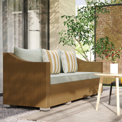 Outsunny Rattan Wicker 3 Seater Patio Couch with Cushions, 2 Throw Pillows, Outdoor Furniture Rattan Sofa, Light Gray